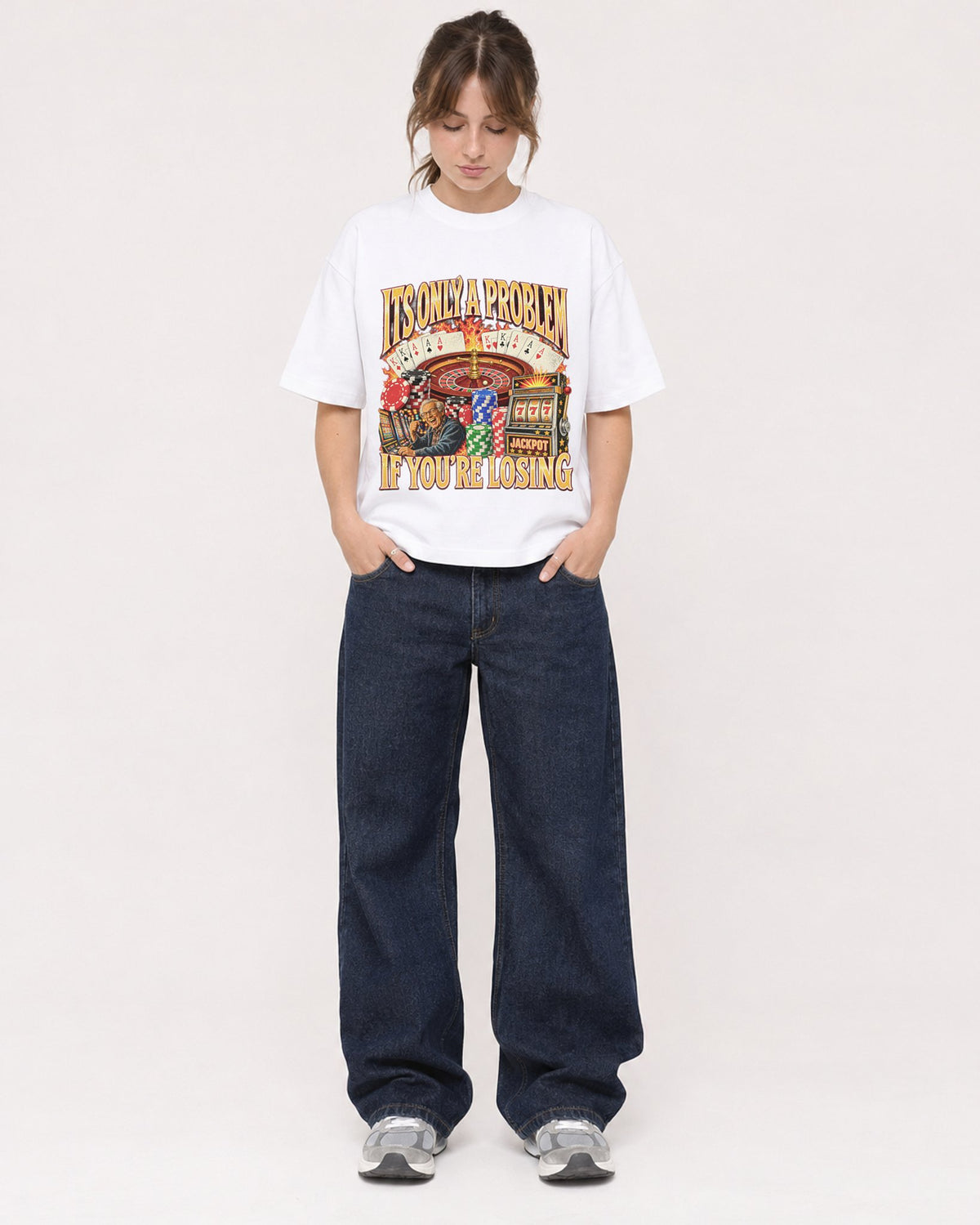 Mockup Boxy Heavyweight Tee White female full-body 29