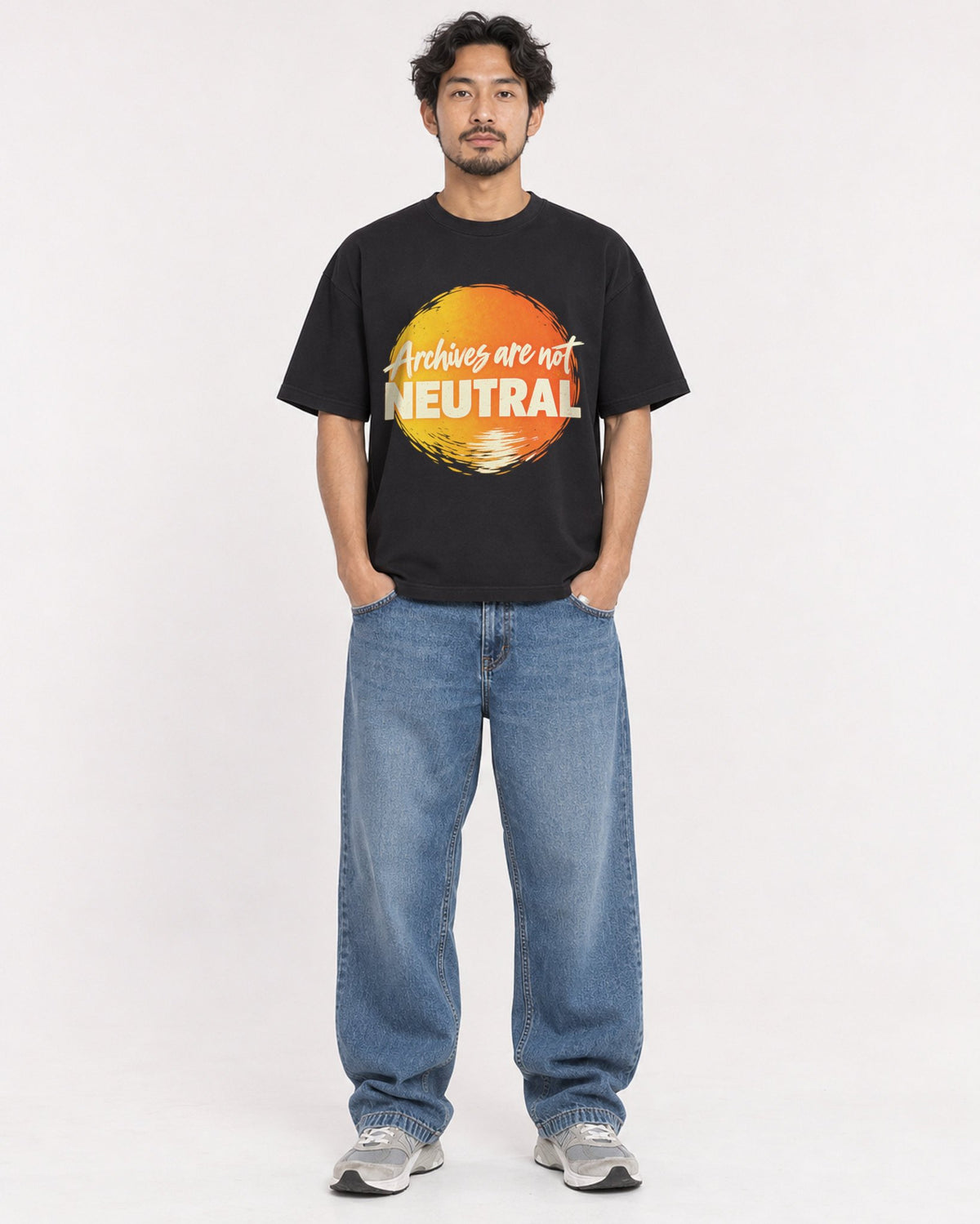 Mockup Boxy Heavyweight Tee Black male full-body 02