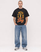 Mockup Boxy Heavyweight Tee Black male full-body 18