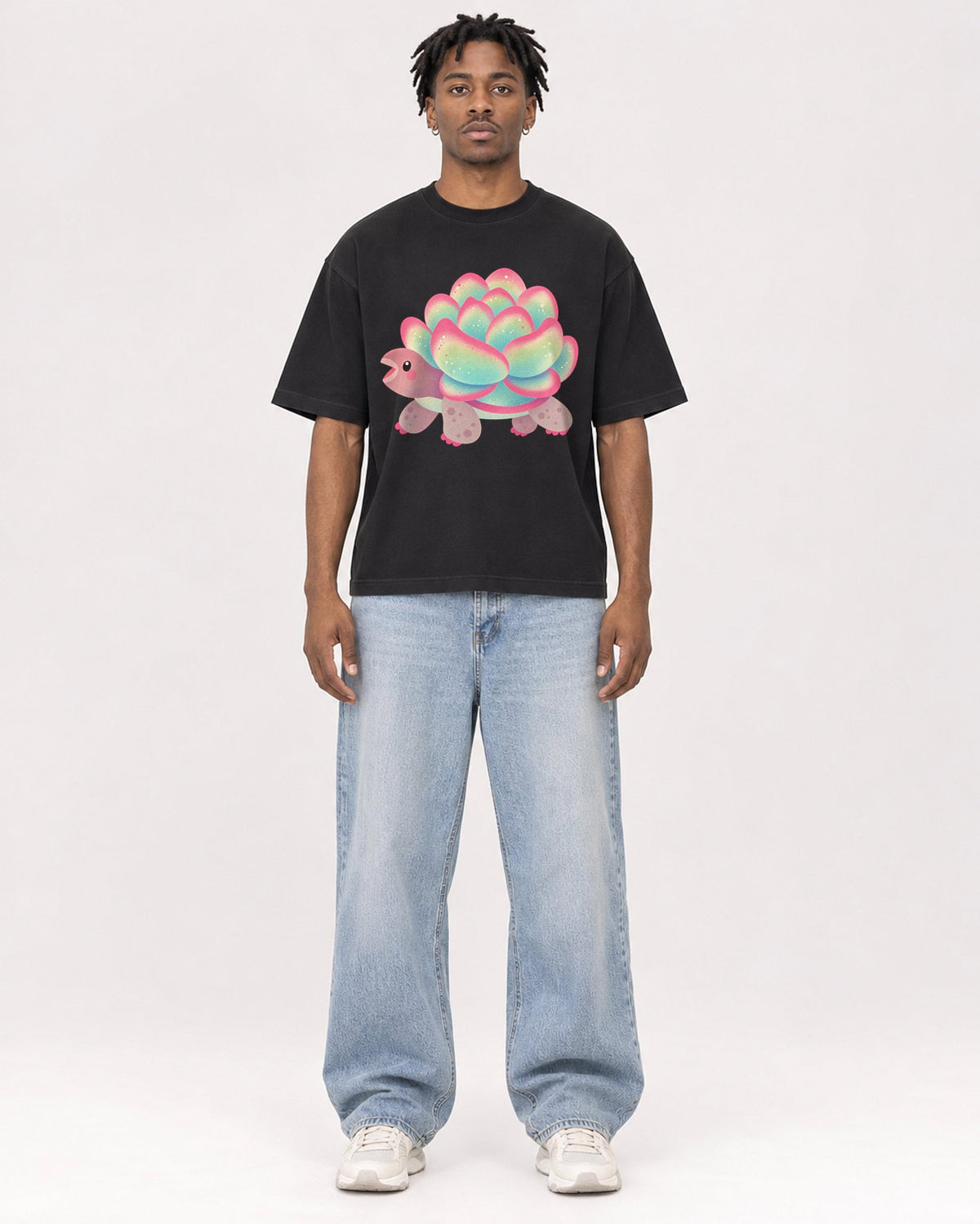 Mockup Boxy Heavyweight Tee Black male full-body 05