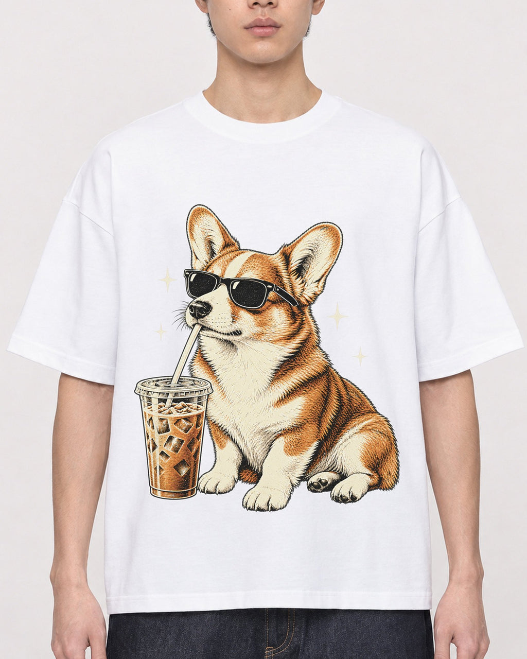 Mockup Boxy Heavyweight Tee White male close-up 01