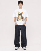 Mockup Boxy Heavyweight Tee White male full-body 01