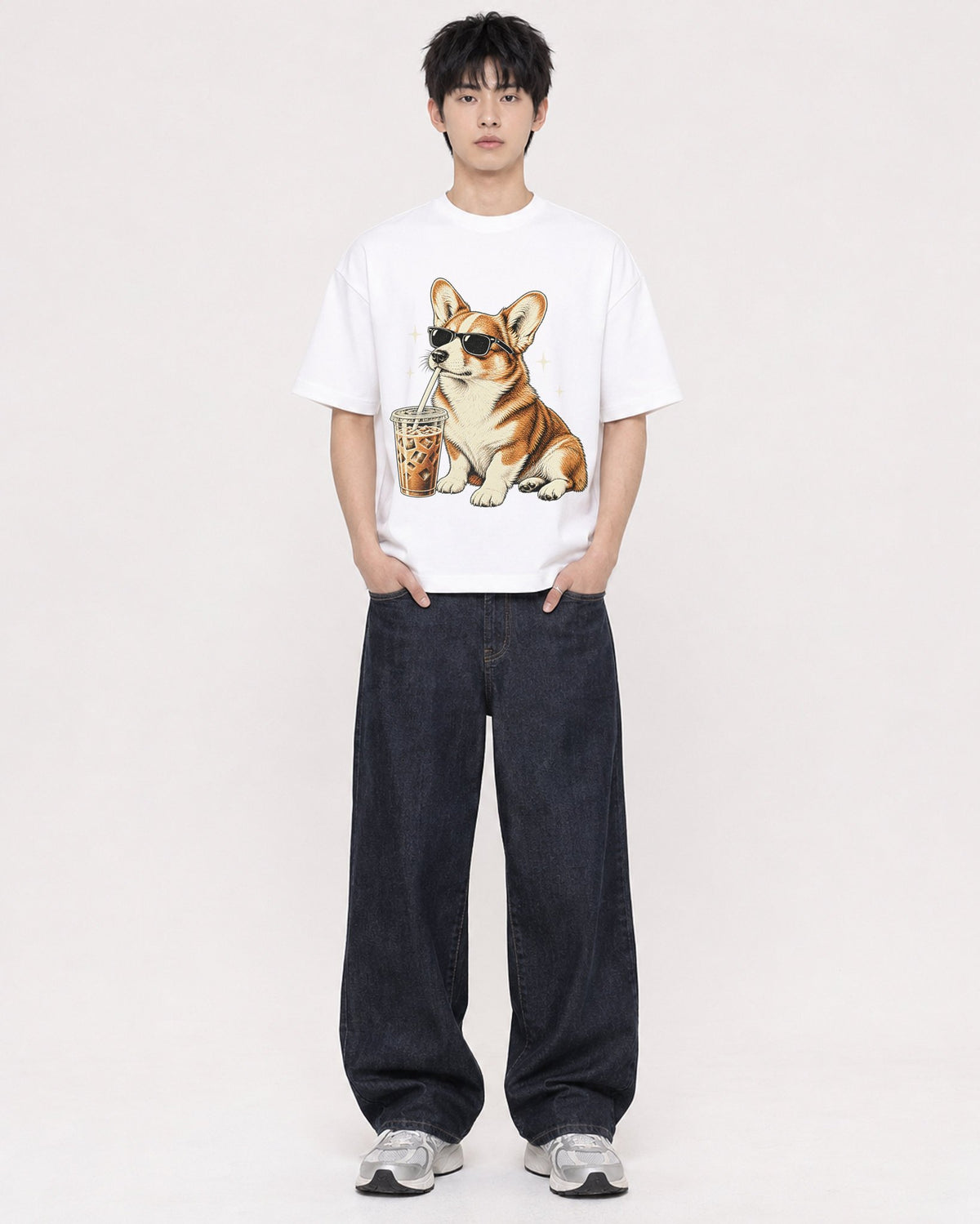 Mockup Boxy Heavyweight Tee White male full-body 01