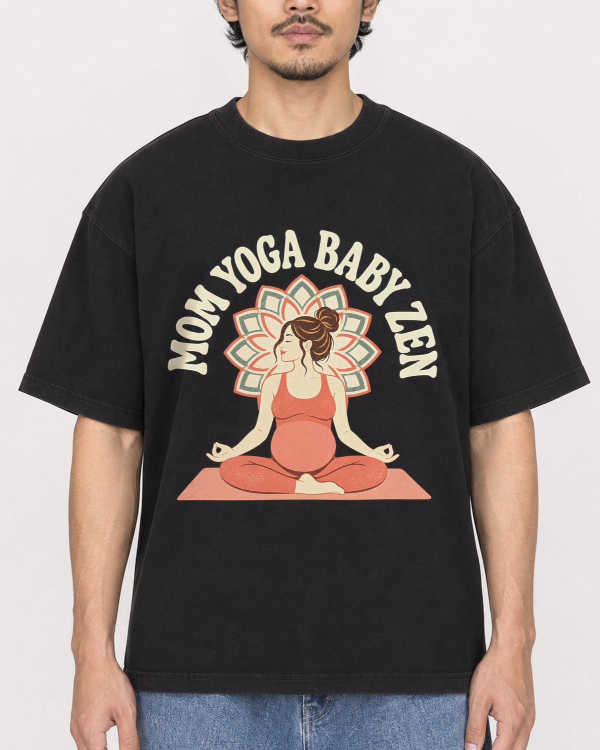 Mockup Boxy Heavyweight Tee Black male close-up 02