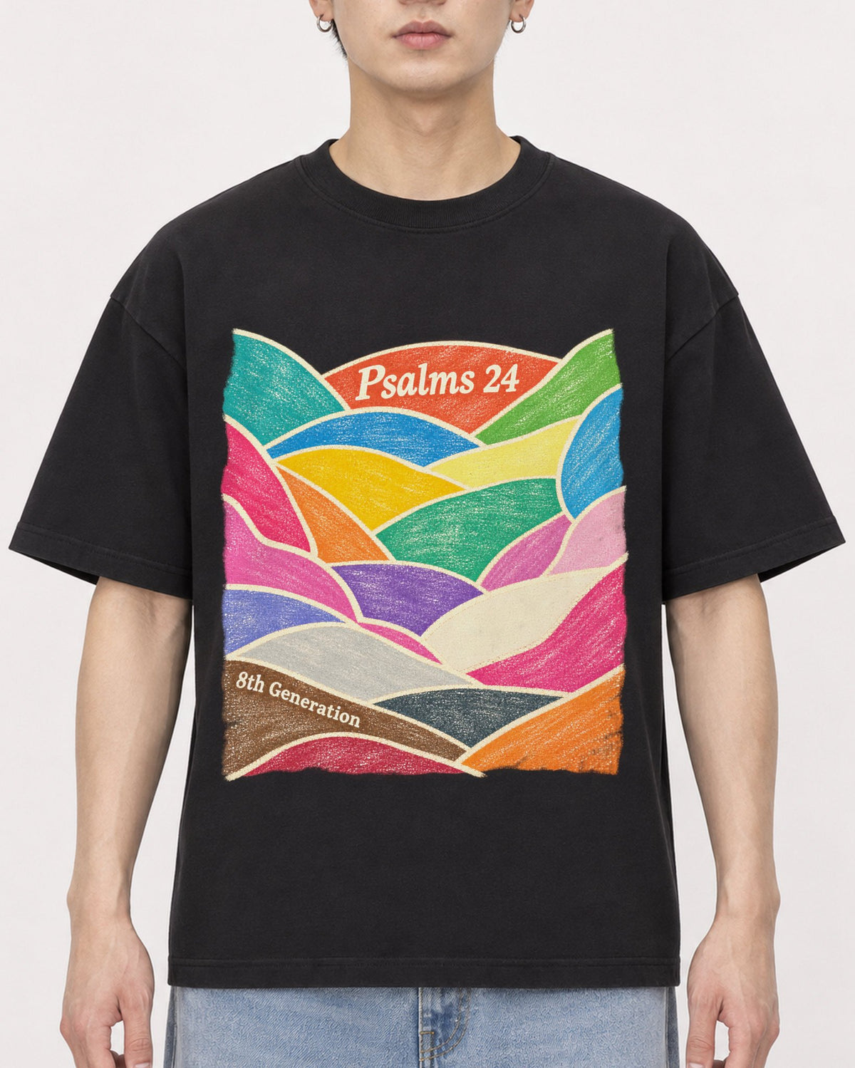 Mockup Boxy Heavyweight Tee Black male close-up 01