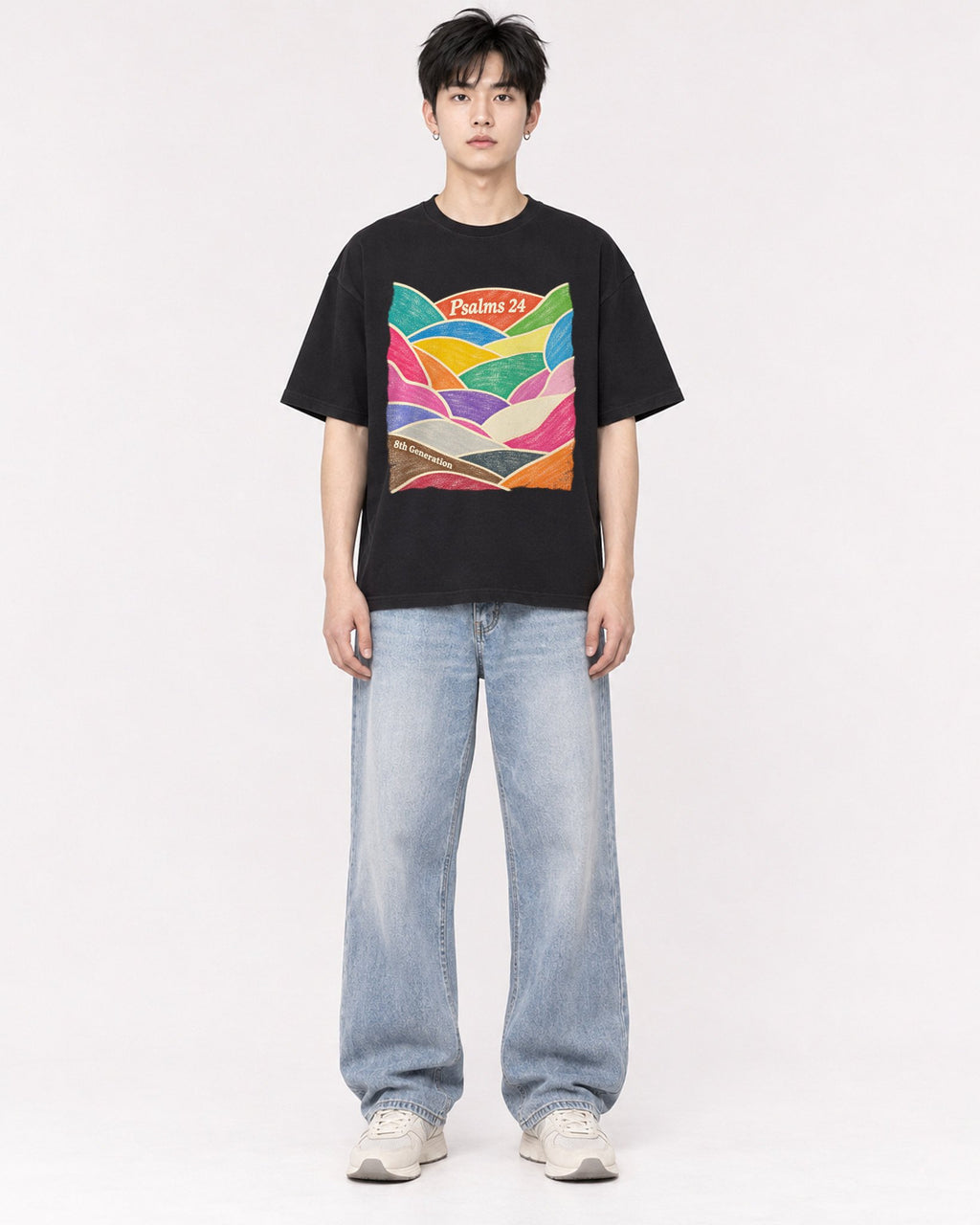 Mockup Boxy Heavyweight Tee Black male full-body 01