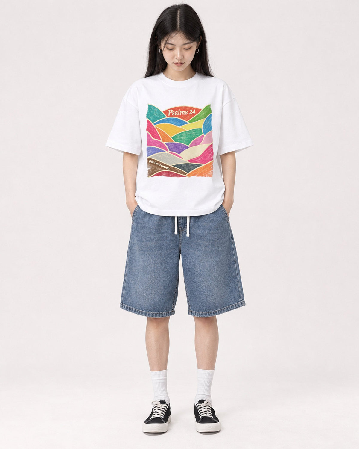Mockup Boxy Heavyweight Tee White female full-body 01