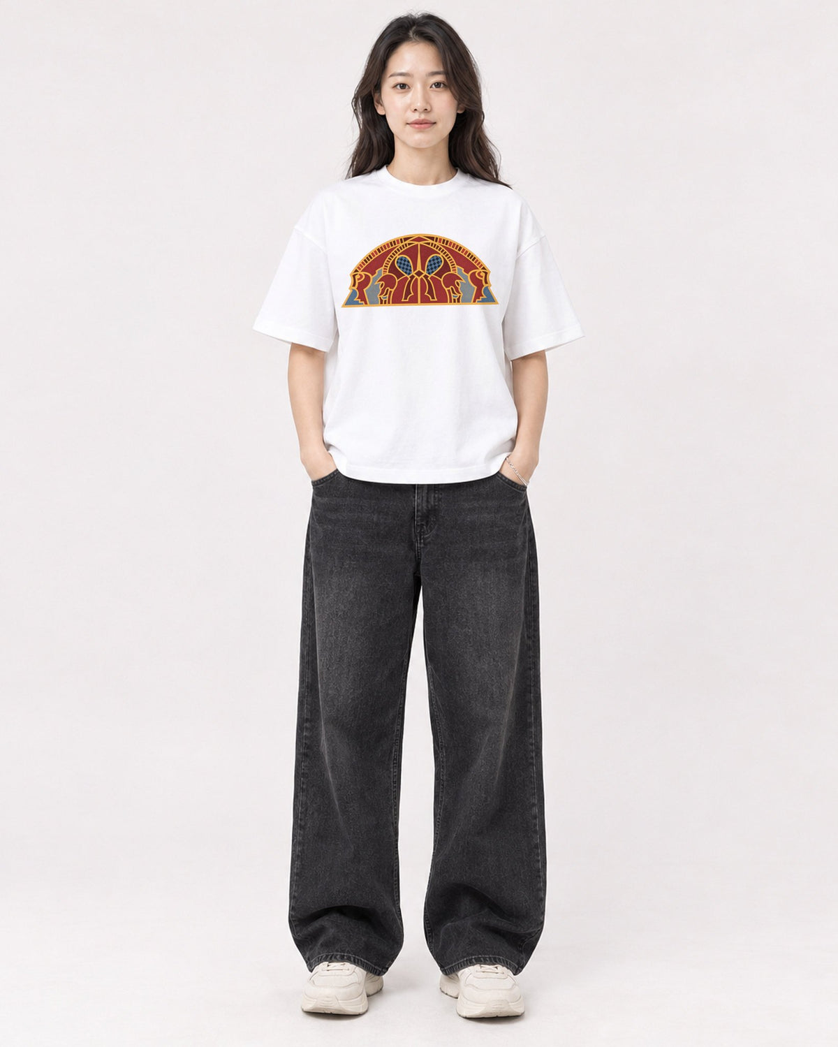 Mockup Boxy Heavyweight Tee White female full-body 03
