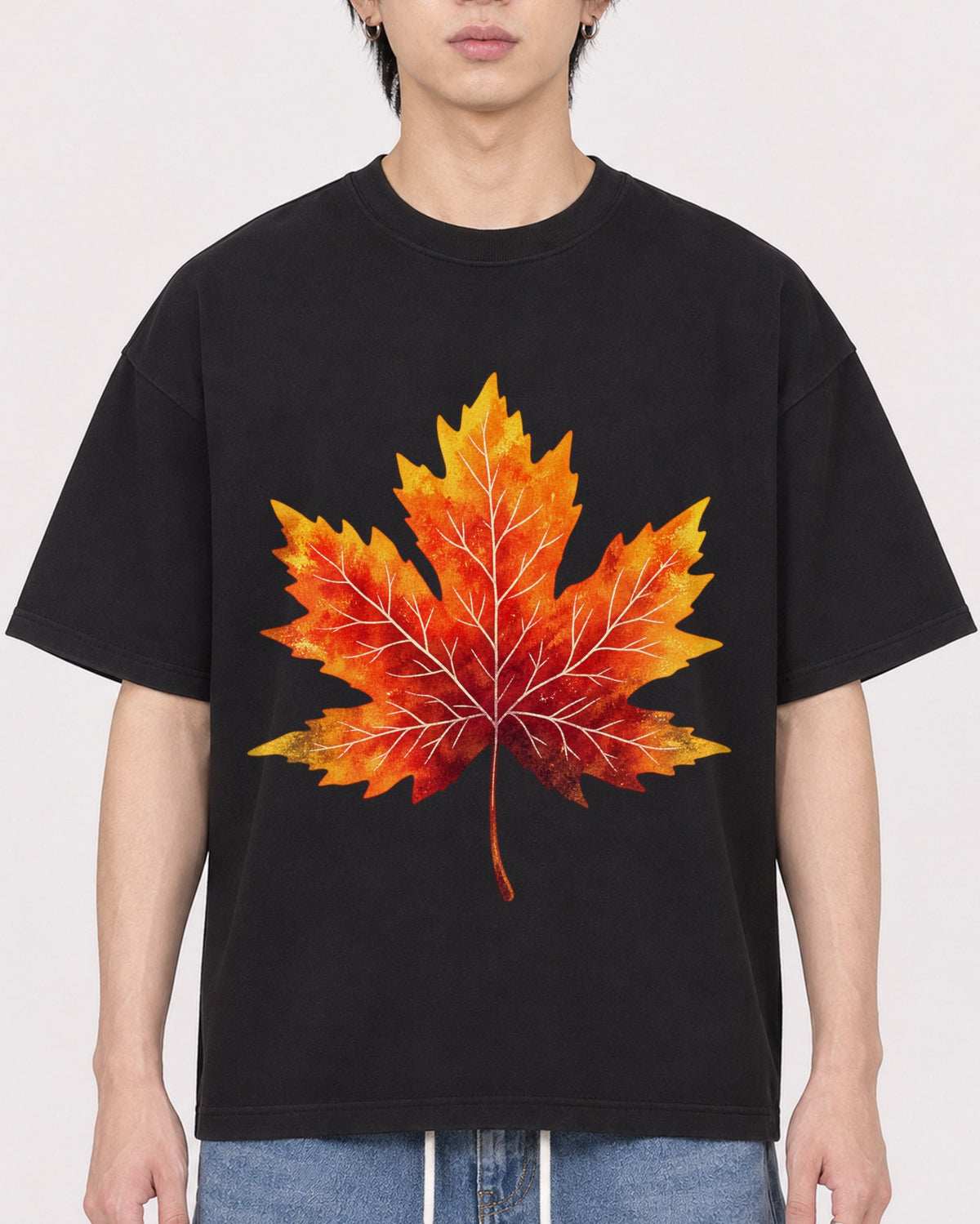 Mockup Boxy Heavyweight Tee Black male close-up 11