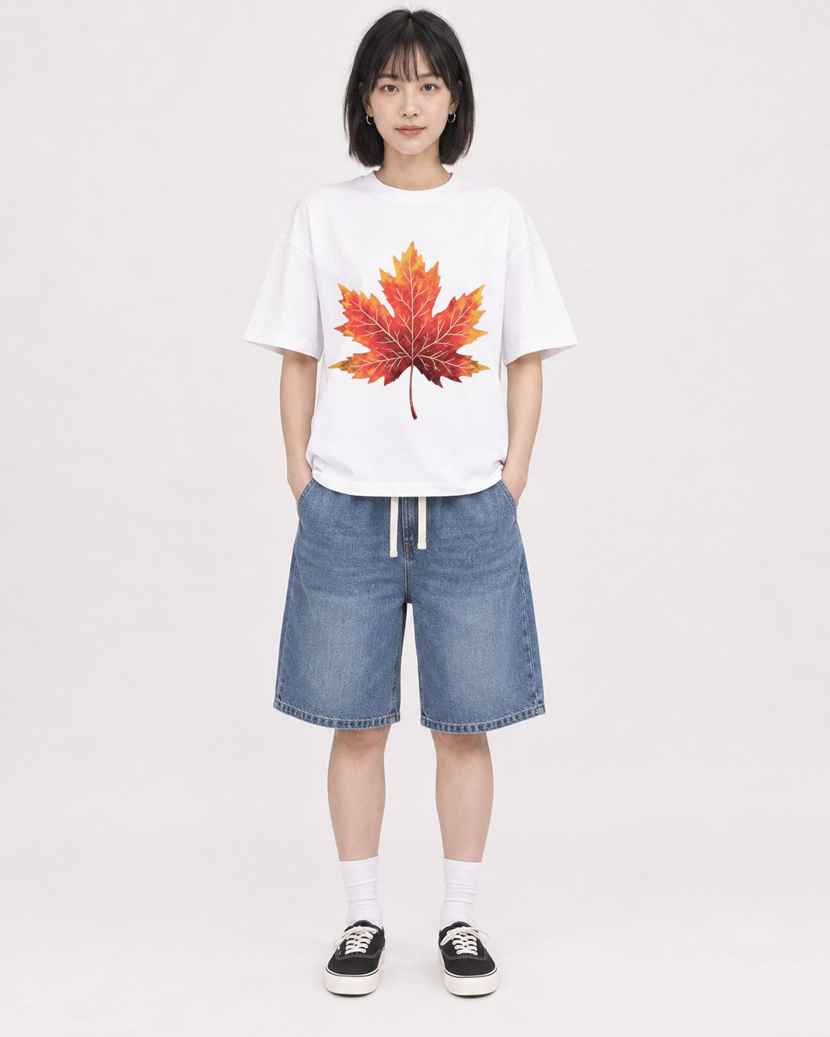 Mockup Boxy Heavyweight Tee White female full-body 11
