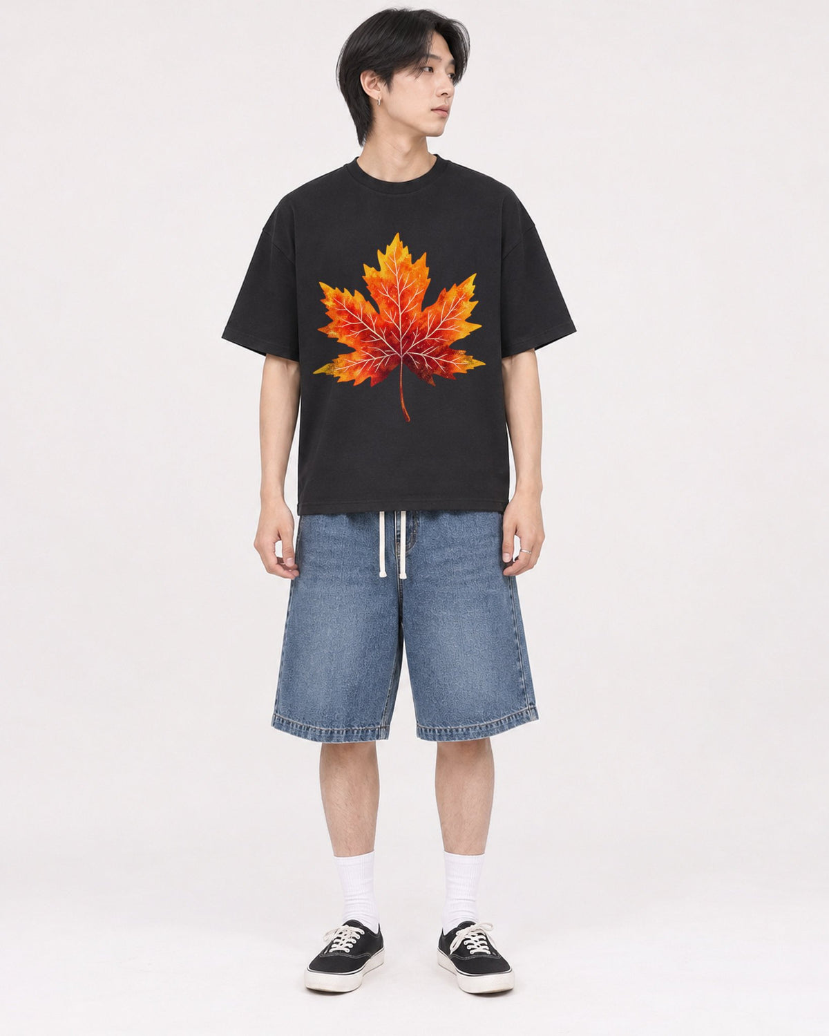Mockup Boxy Heavyweight Tee Black male full-body 11