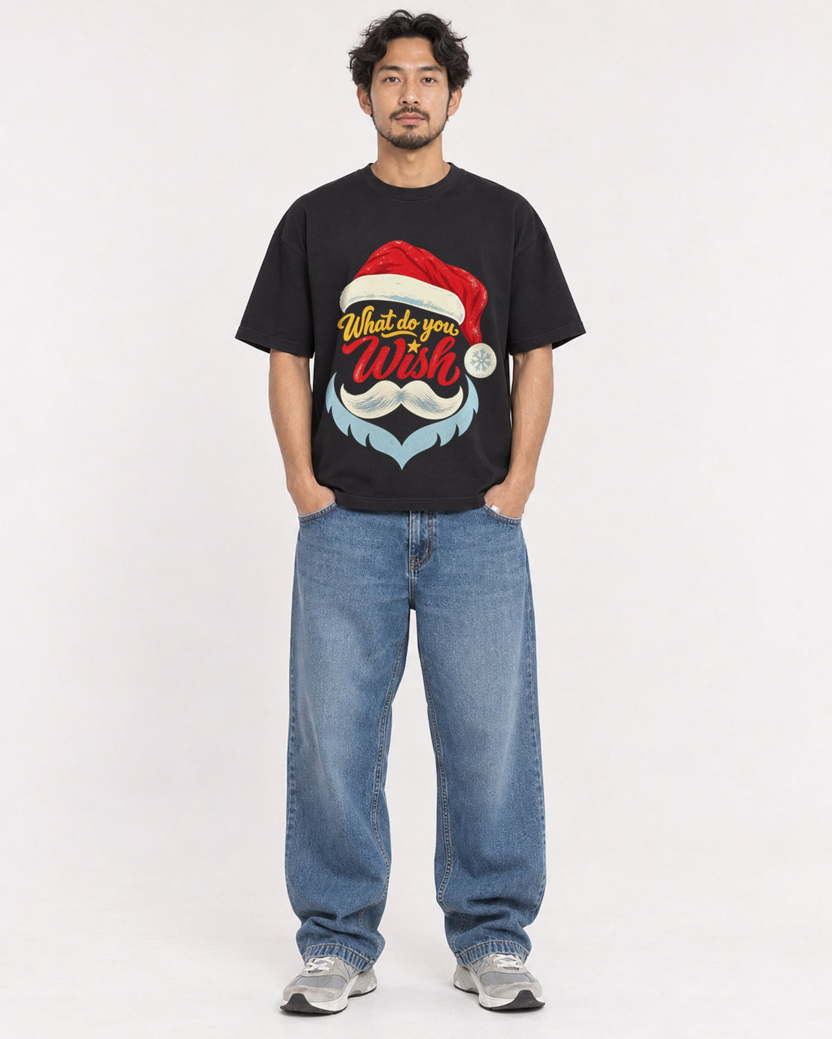 Mockup Boxy Heavyweight Tee Black male full-body 02