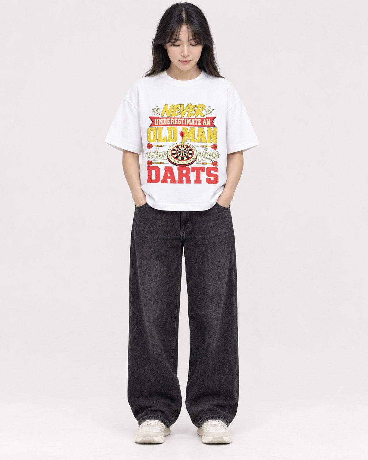 Mockup Boxy Heavyweight Tee White female full-body 13