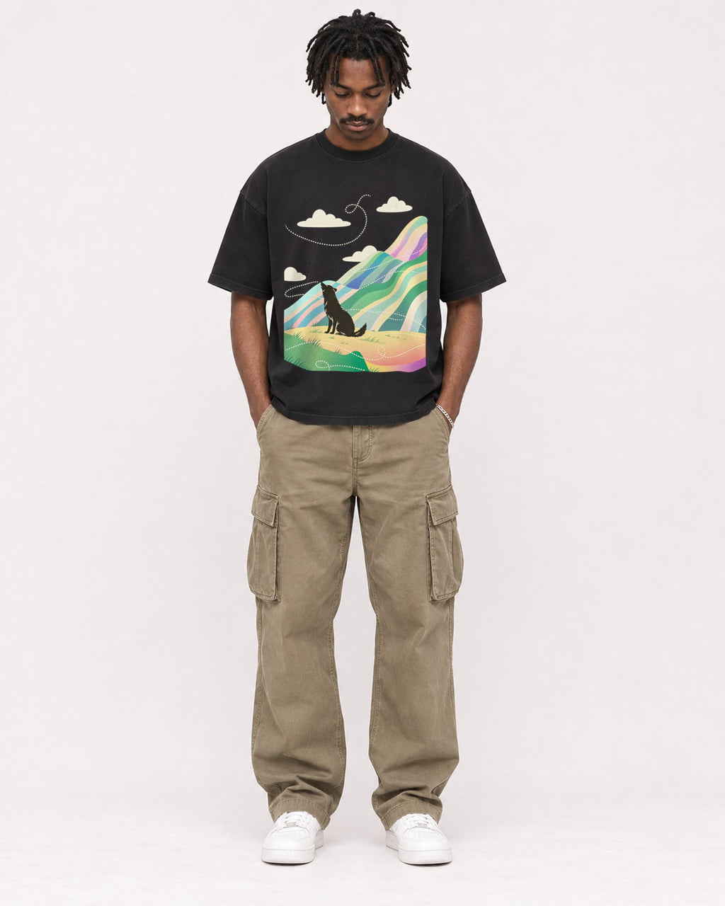 Mockup Boxy Heavyweight Tee Black male full-body 04