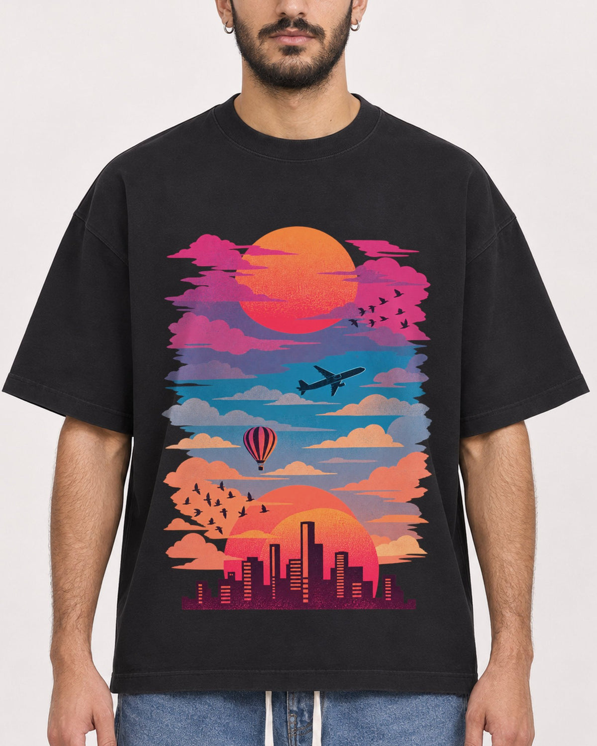 Mockup Boxy Heavyweight Tee Black male close-up 07