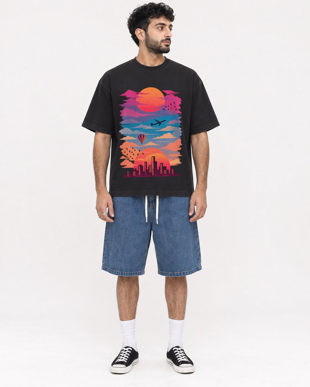 Mockup Boxy Heavyweight Tee Black male full-body 07
