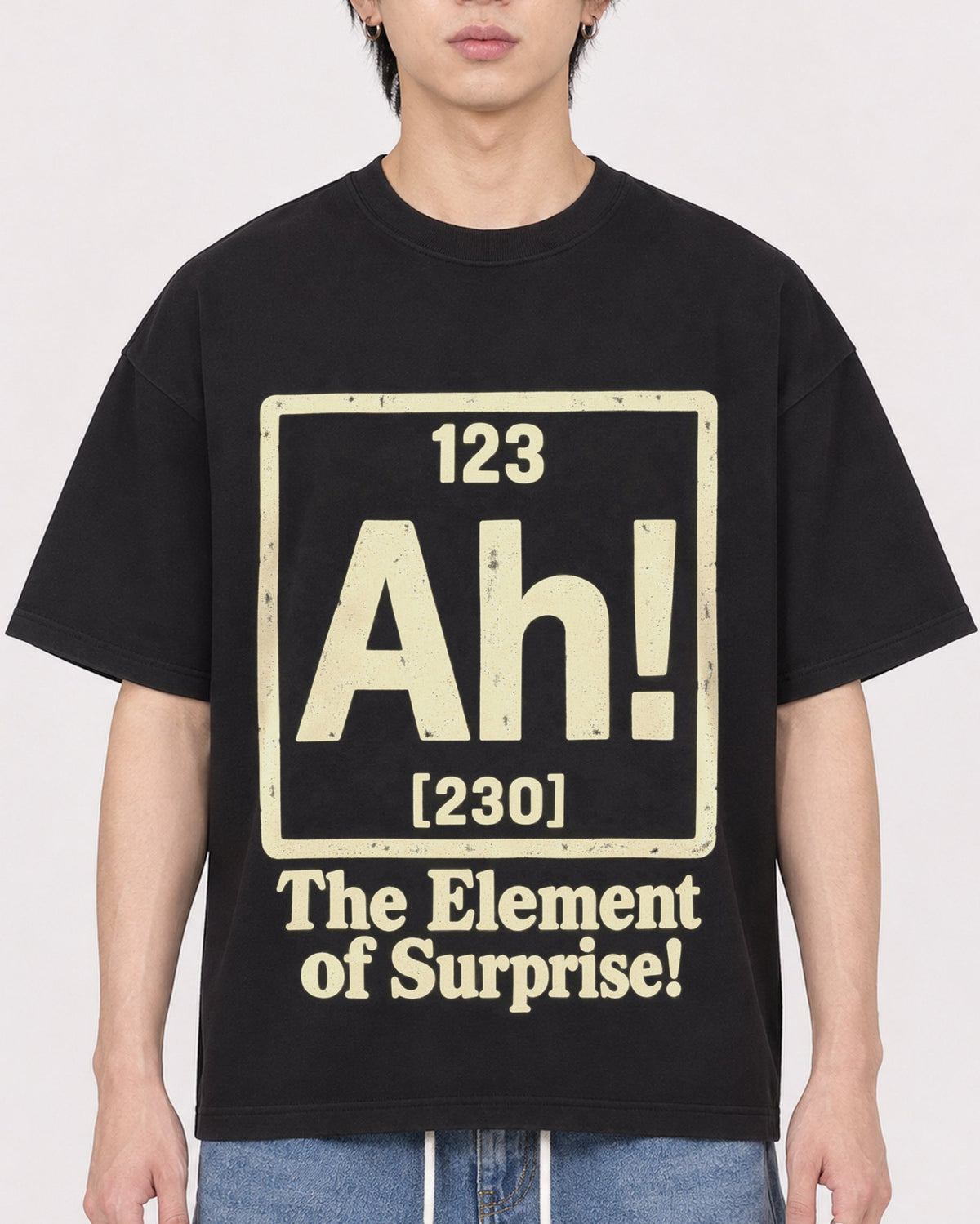 Mockup Boxy Heavyweight Tee Black male close-up 11