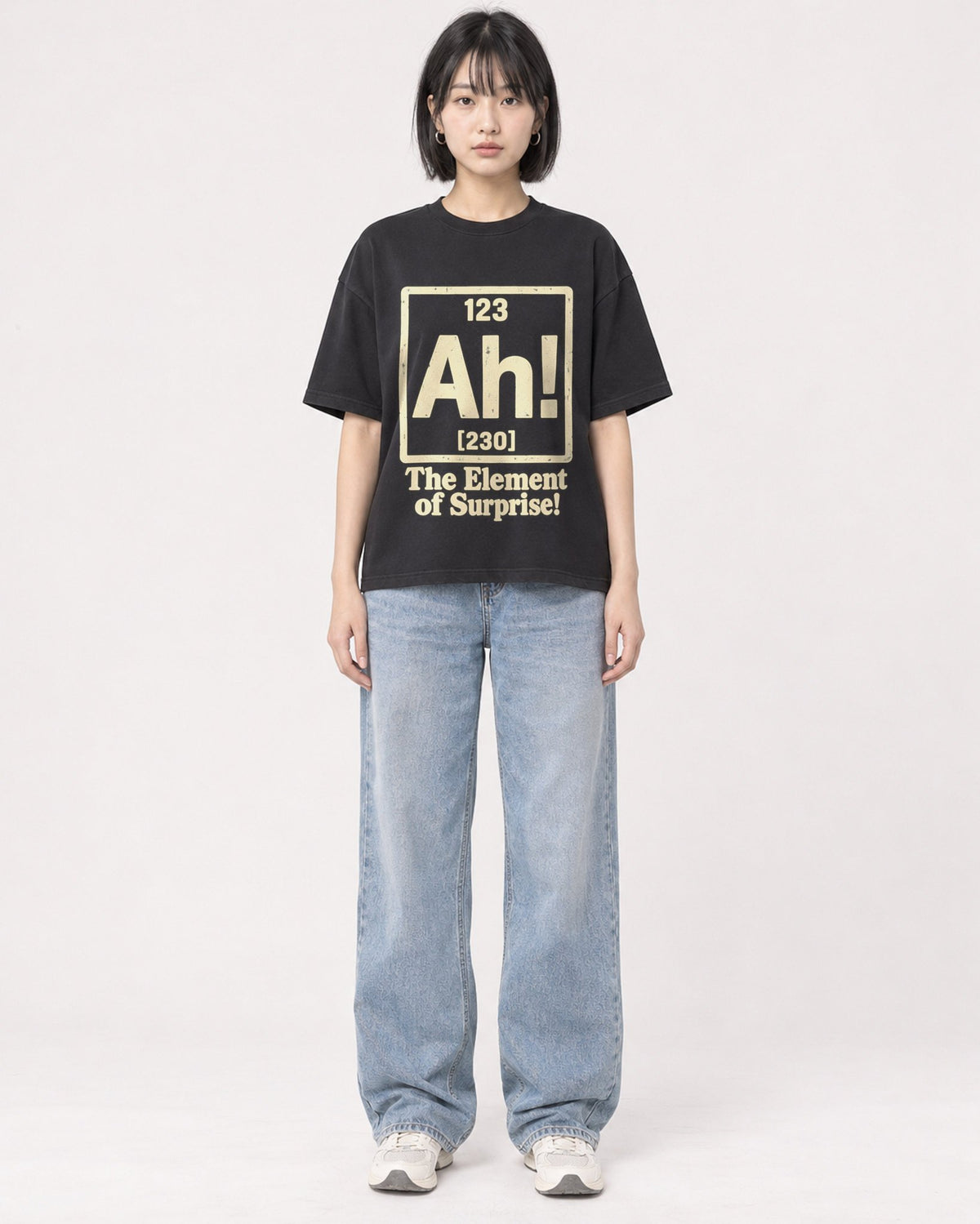 Mockup Boxy Heavyweight Tee Black female full-body 11