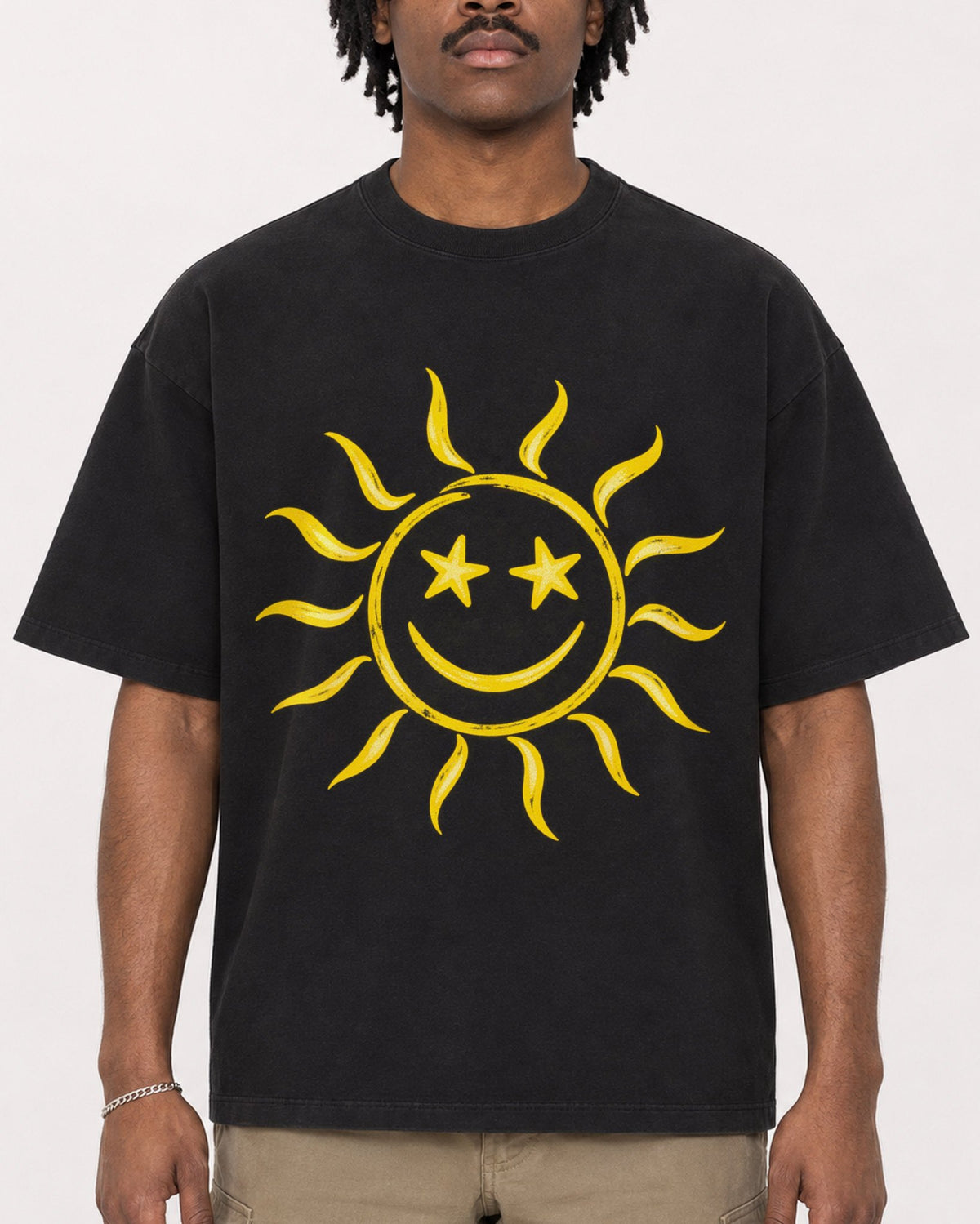 Mockup Boxy Heavyweight Tee Black male close-up 04