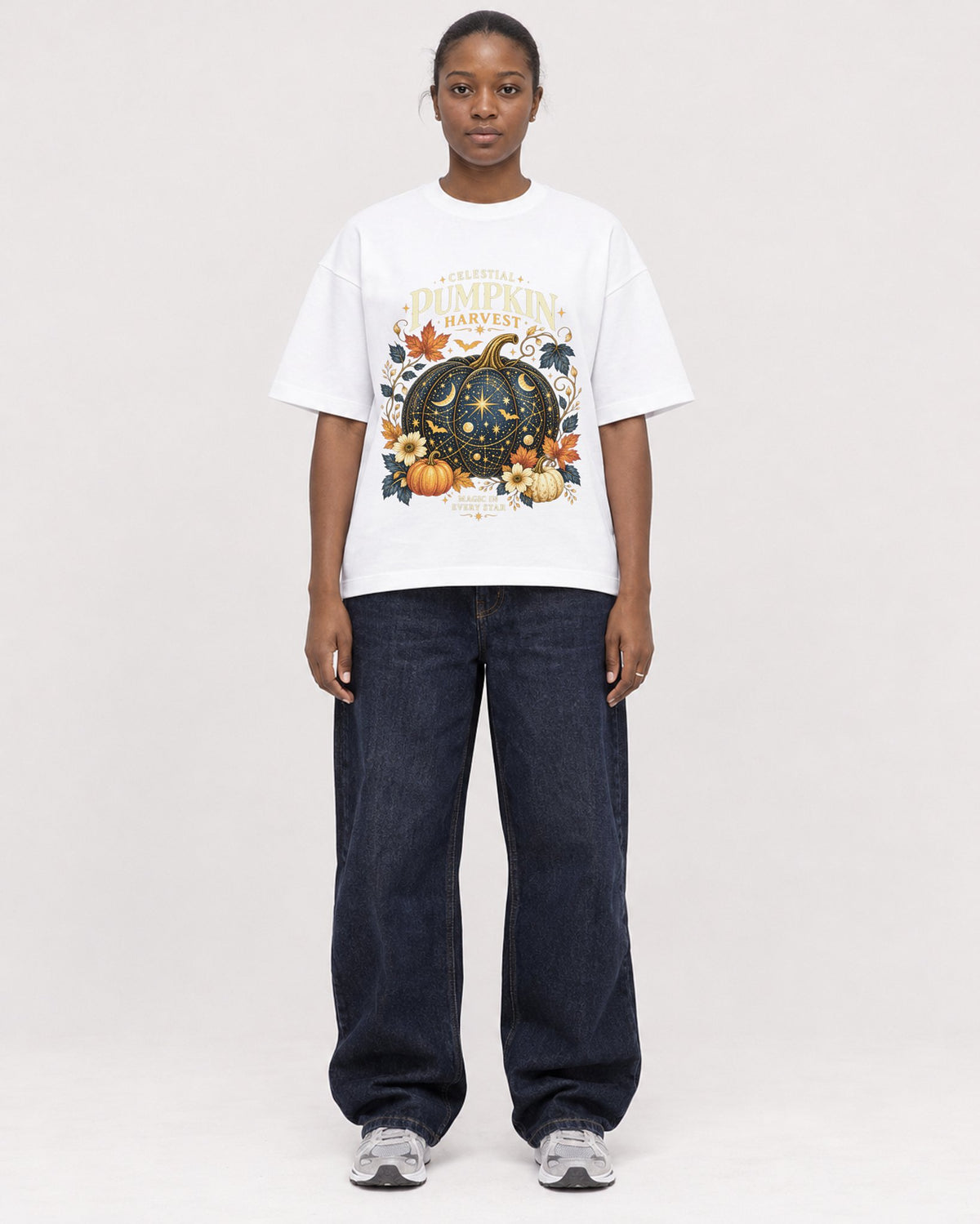 Mockup Boxy Heavyweight Tee White female full-body 34