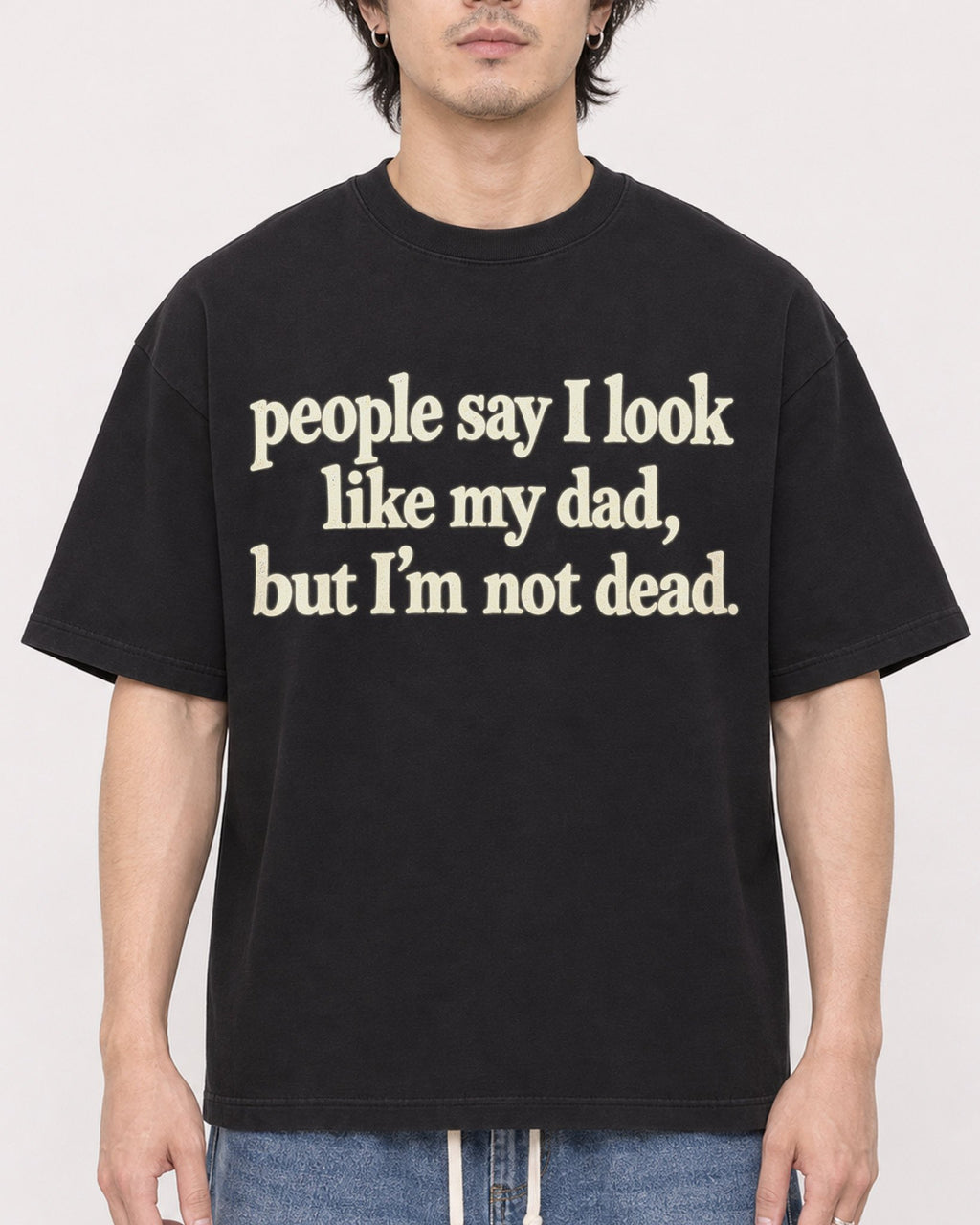 Mockup Boxy Heavyweight Tee Black male close-up 03