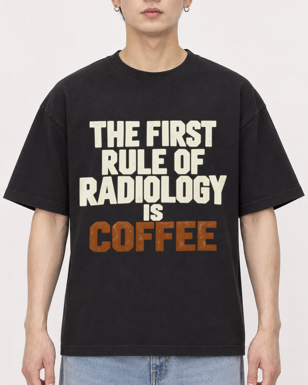 Mockup Boxy Heavyweight Tee Black male close-up 01