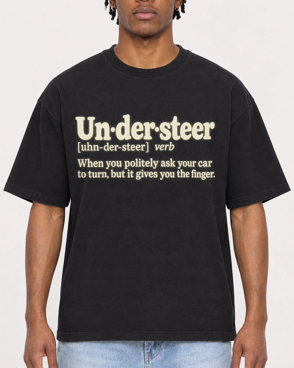 Mockup Boxy Heavyweight Tee Black male close-up 05