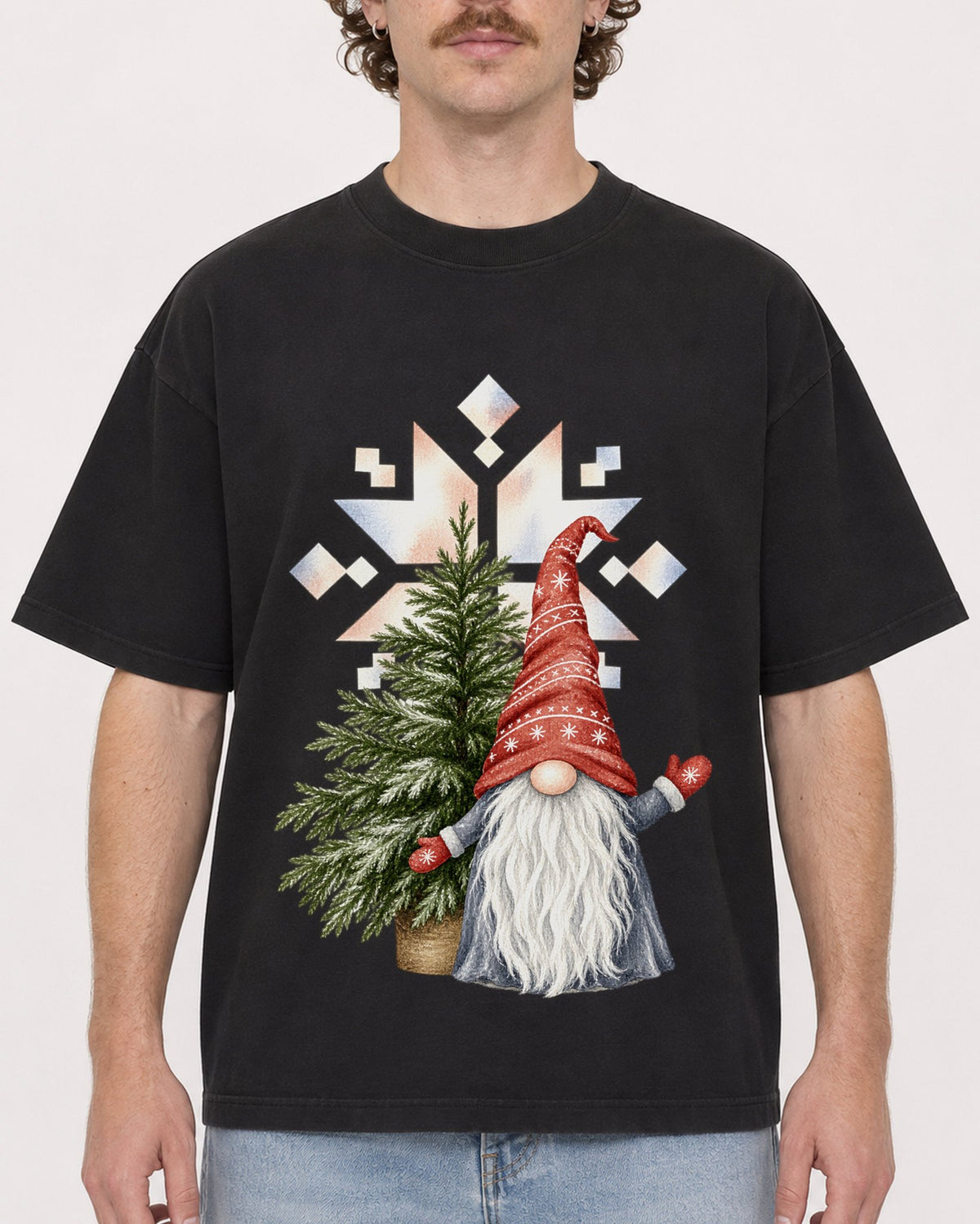 Mockup Boxy Heavyweight Tee Black male close-up 09