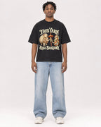 Mockup Boxy Heavyweight Tee Black male full-body 05