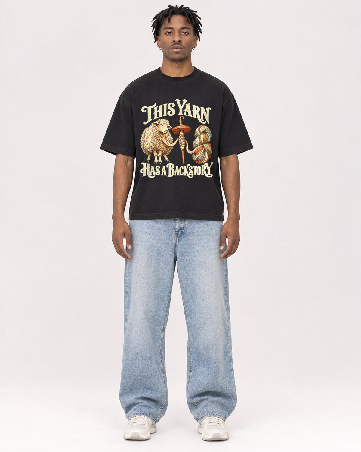 Mockup Boxy Heavyweight Tee Black male full-body 05
