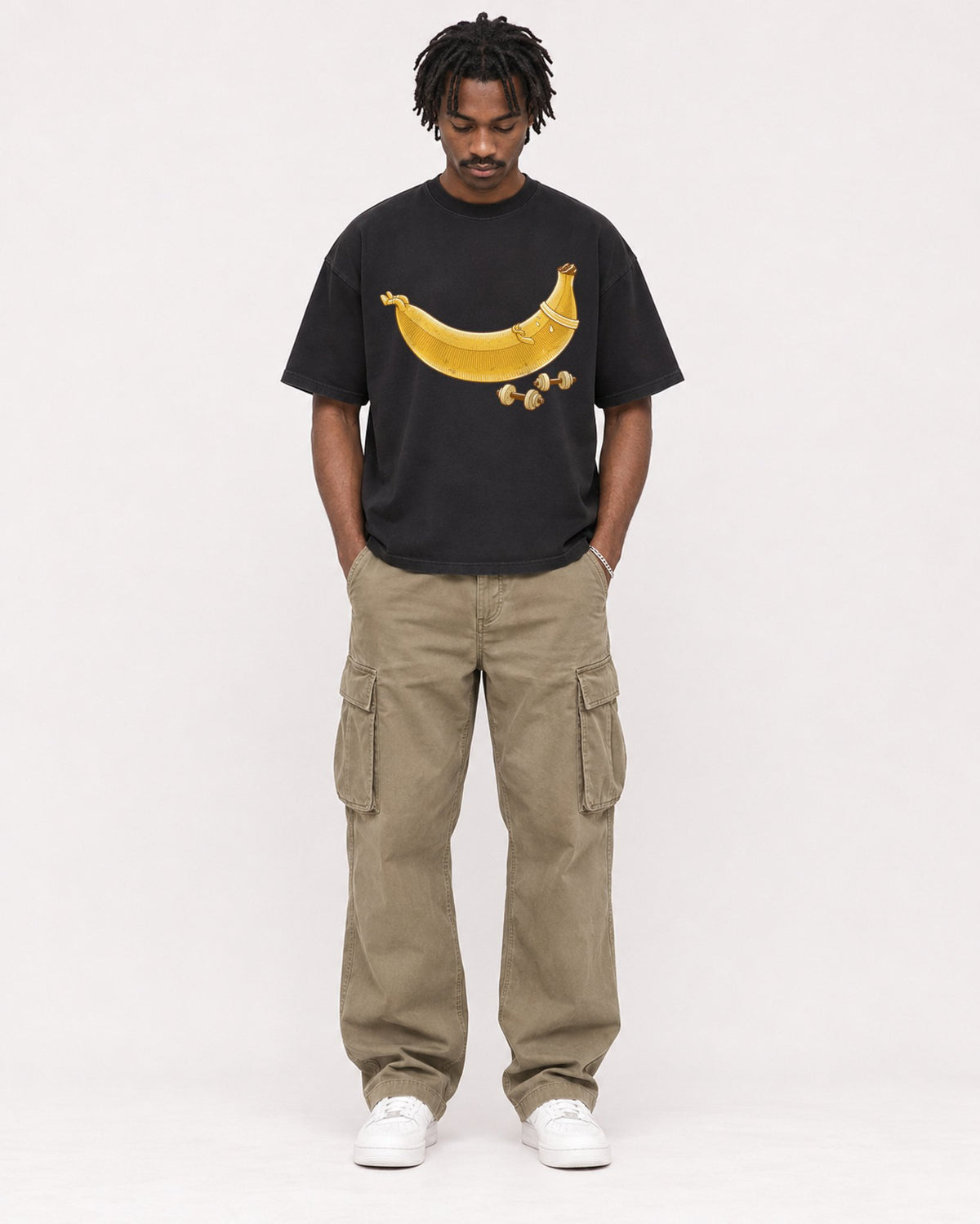 Mockup Boxy Heavyweight Tee Black male full-body 04