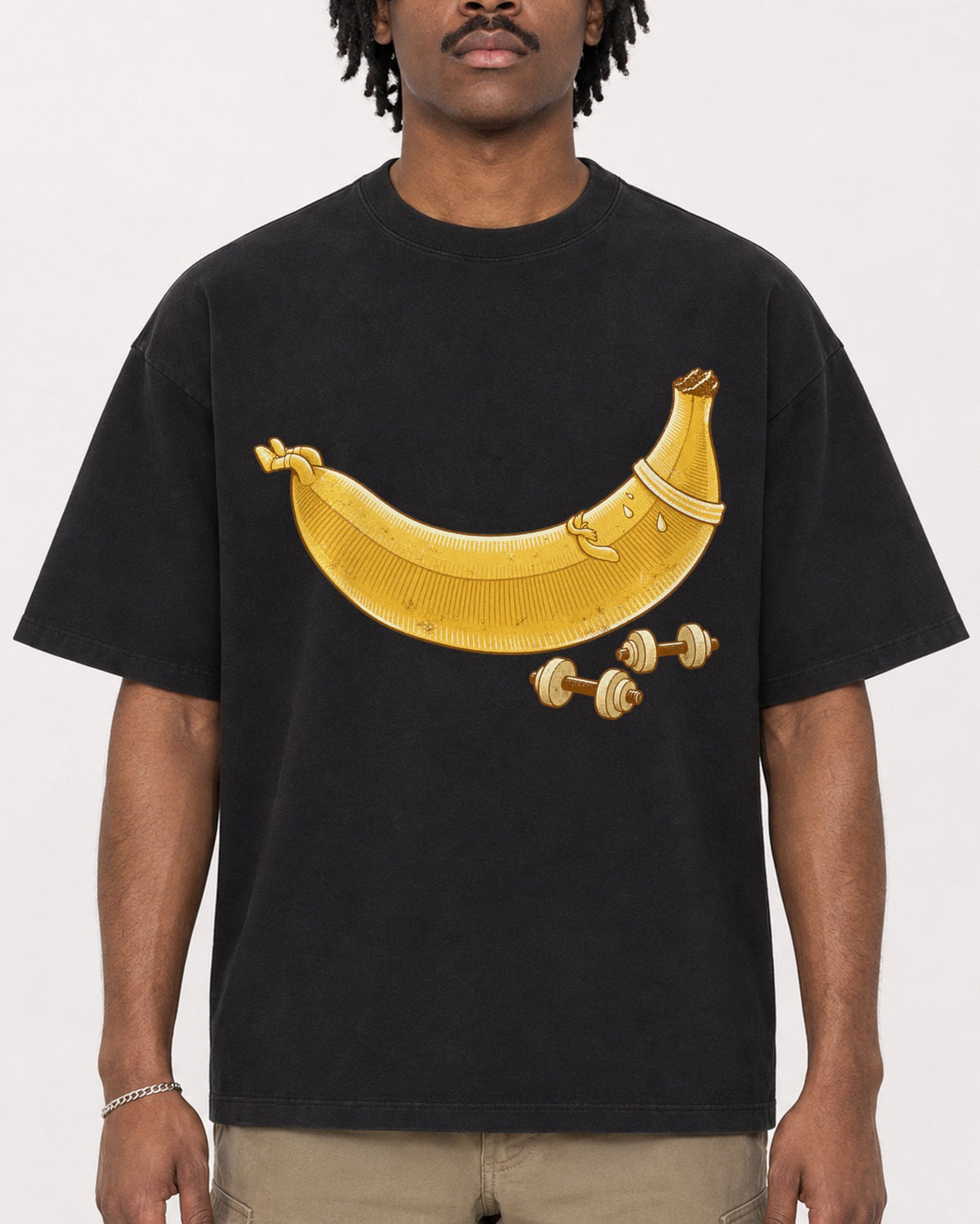 Mockup Boxy Heavyweight Tee Black male close-up 04