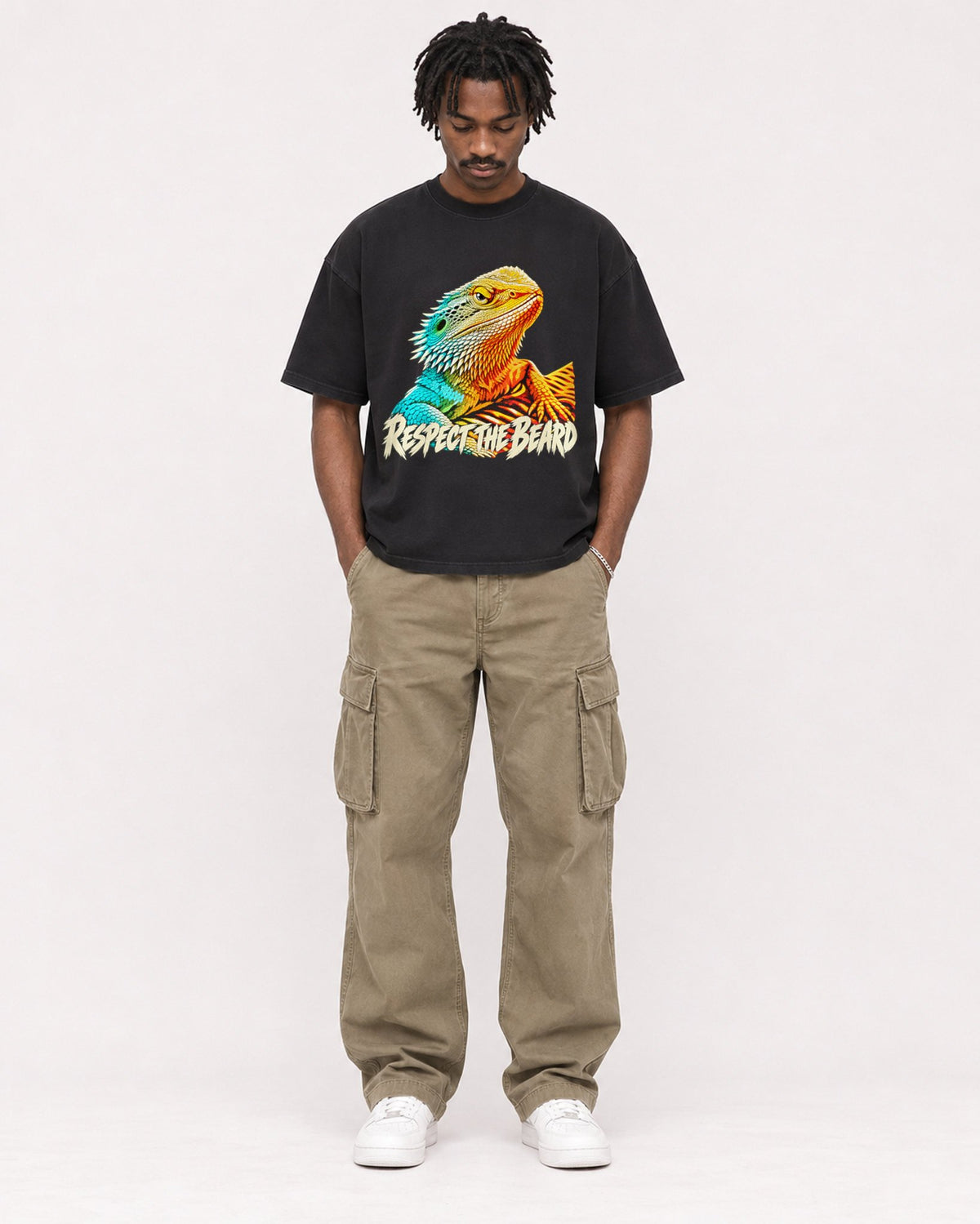 Mockup Boxy Heavyweight Tee Black male full-body 04