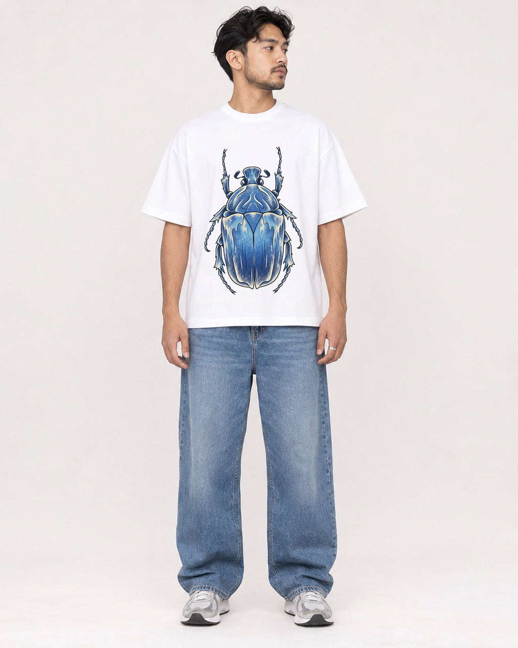 Mockup Boxy Heavyweight Tee White male full-body 02