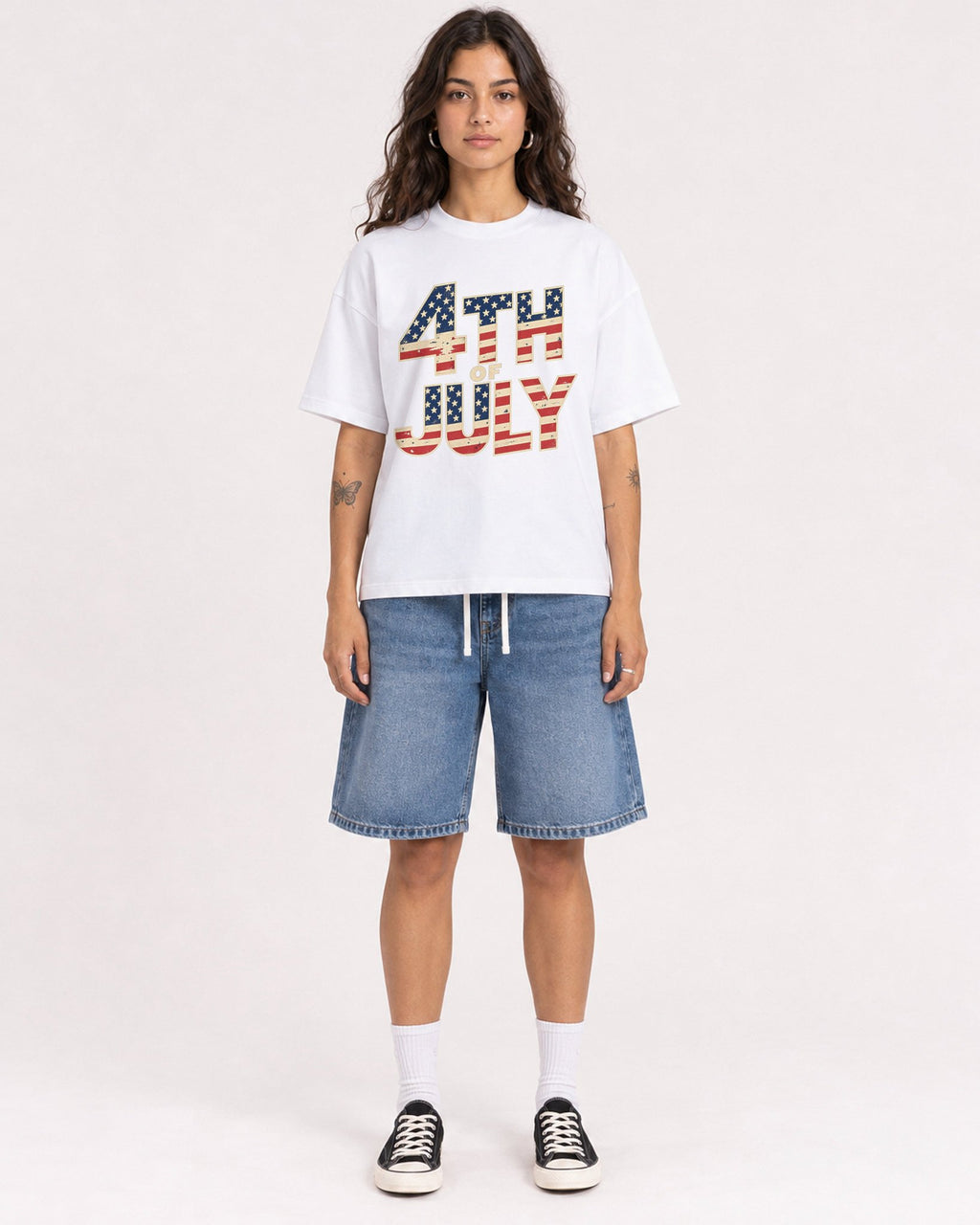 Mockup Boxy Heavyweight Tee White female full-body 06
