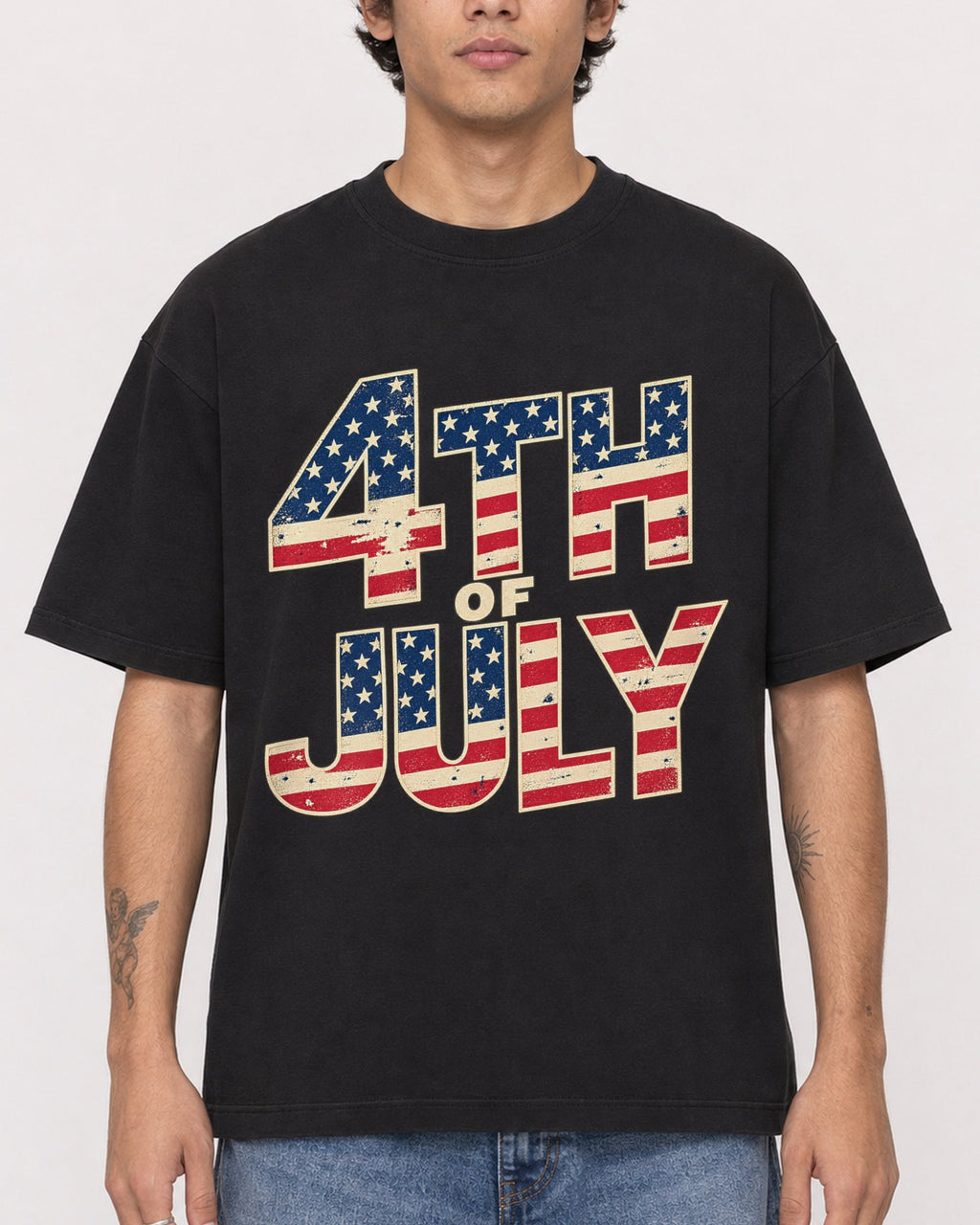 Mockup Boxy Heavyweight Tee Black male close-up 06