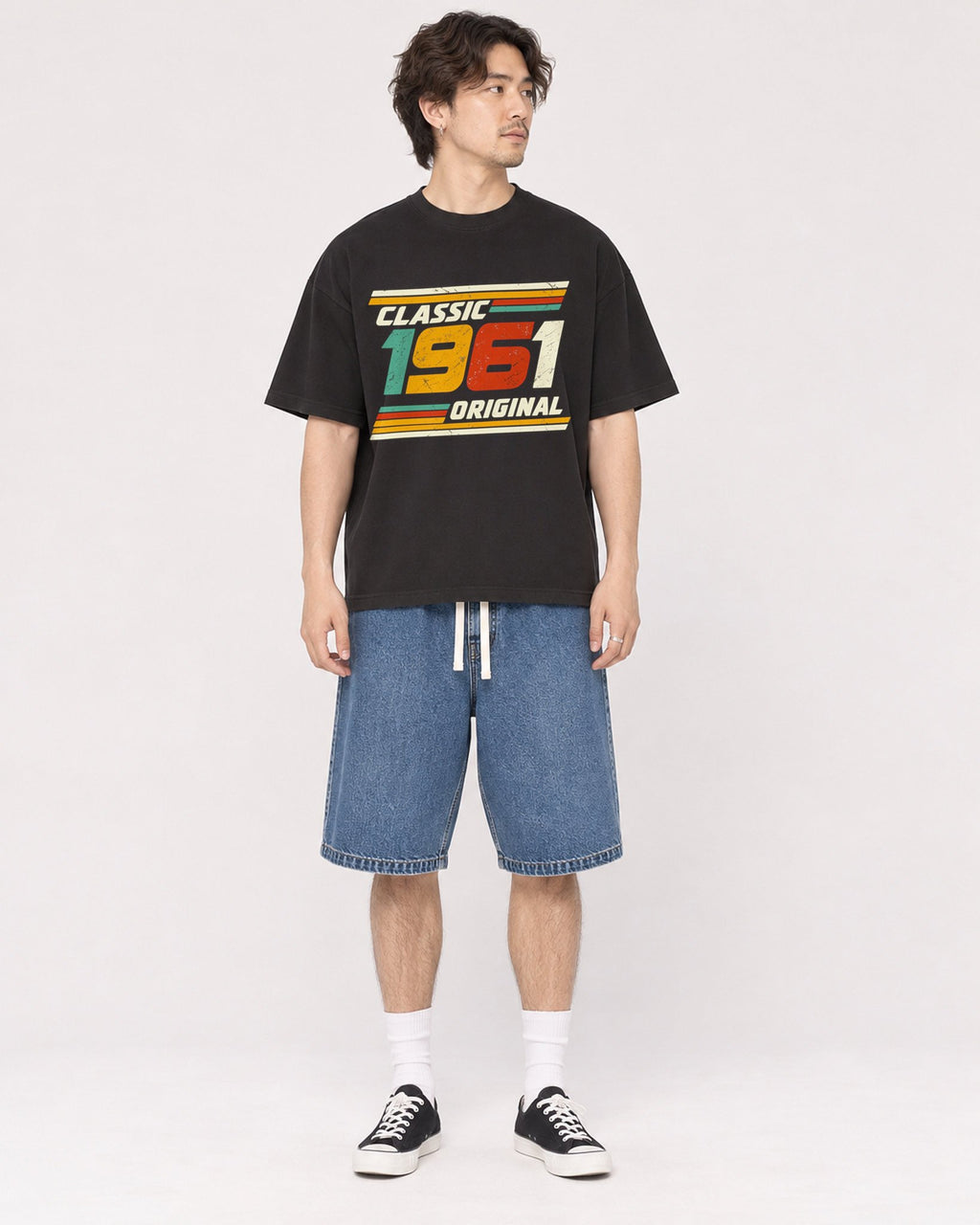 Mockup Boxy Heavyweight Tee Black male full-body 03