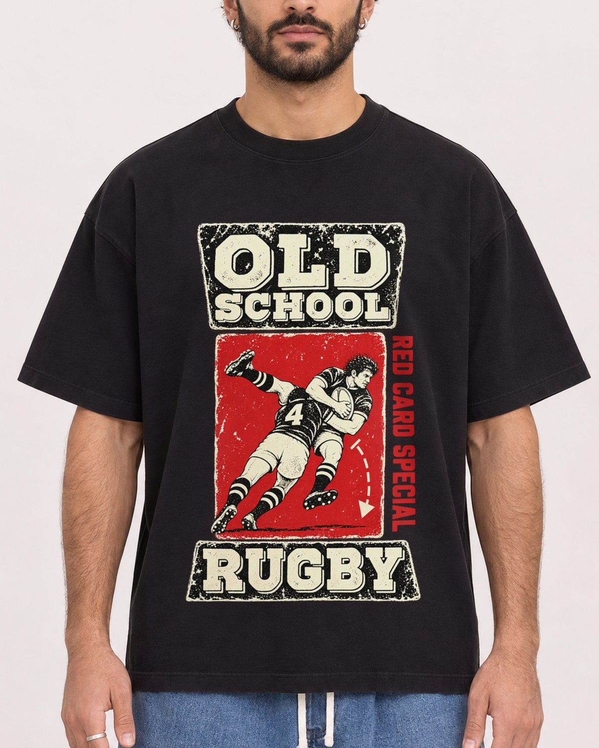 Mockup Boxy Heavyweight Tee Black male close-up 27