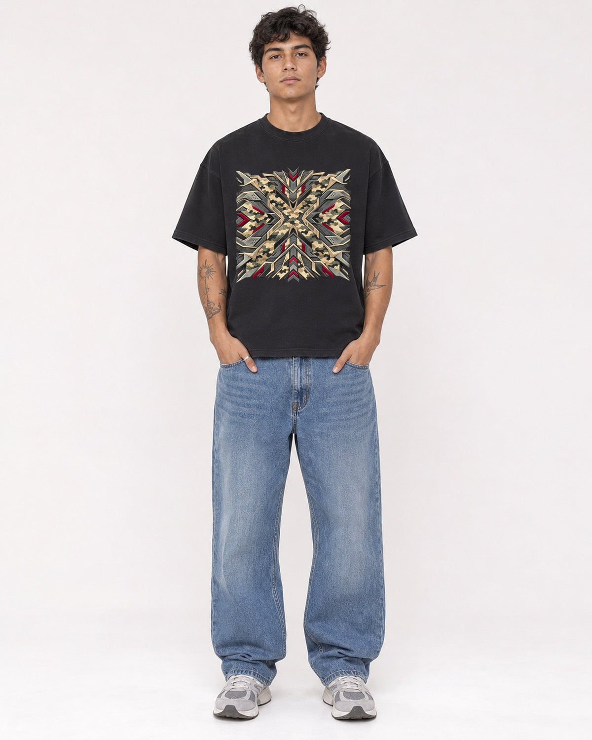 Mockup Boxy Heavyweight Tee Black male full-body 06