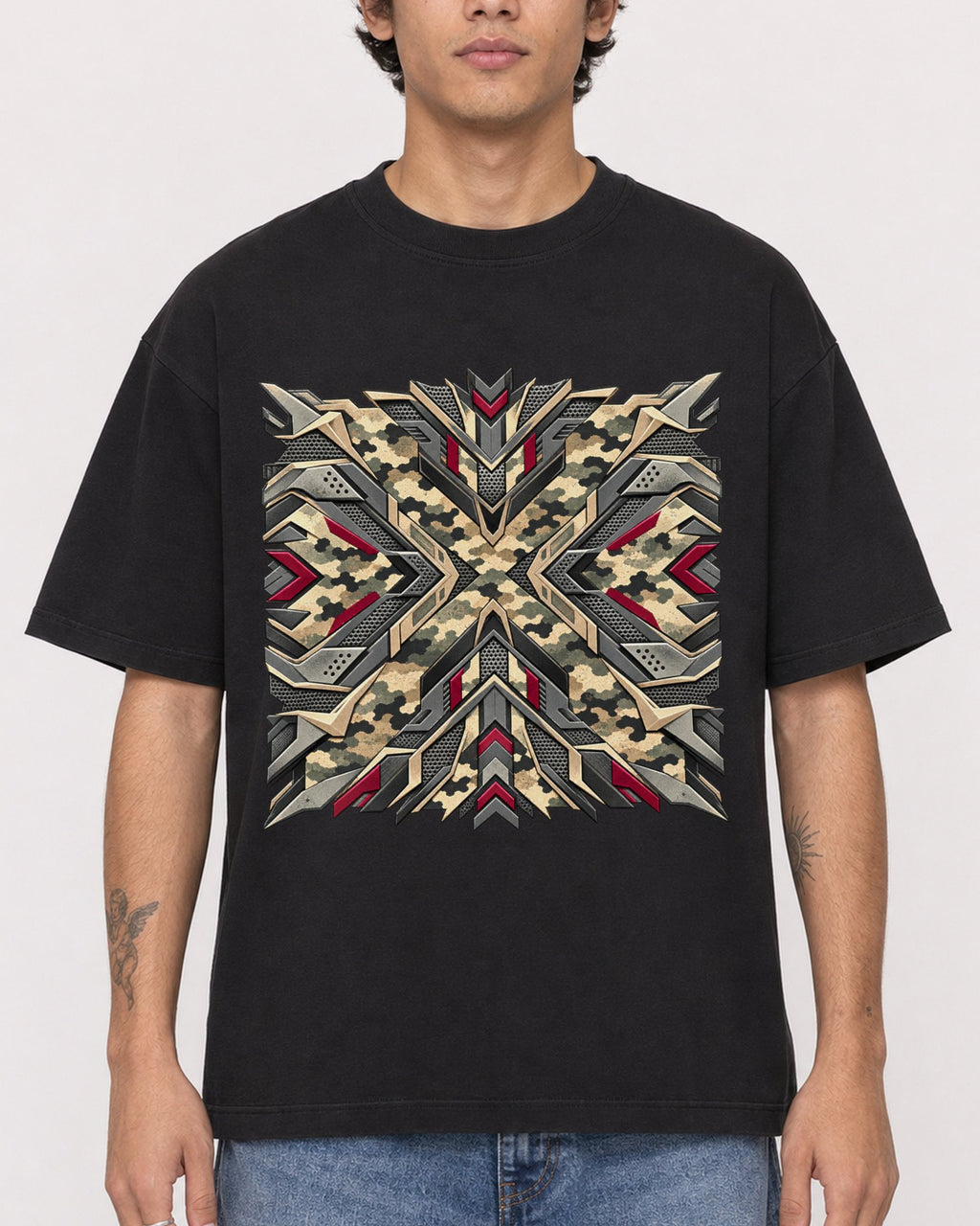 Mockup Boxy Heavyweight Tee Black male close-up 06