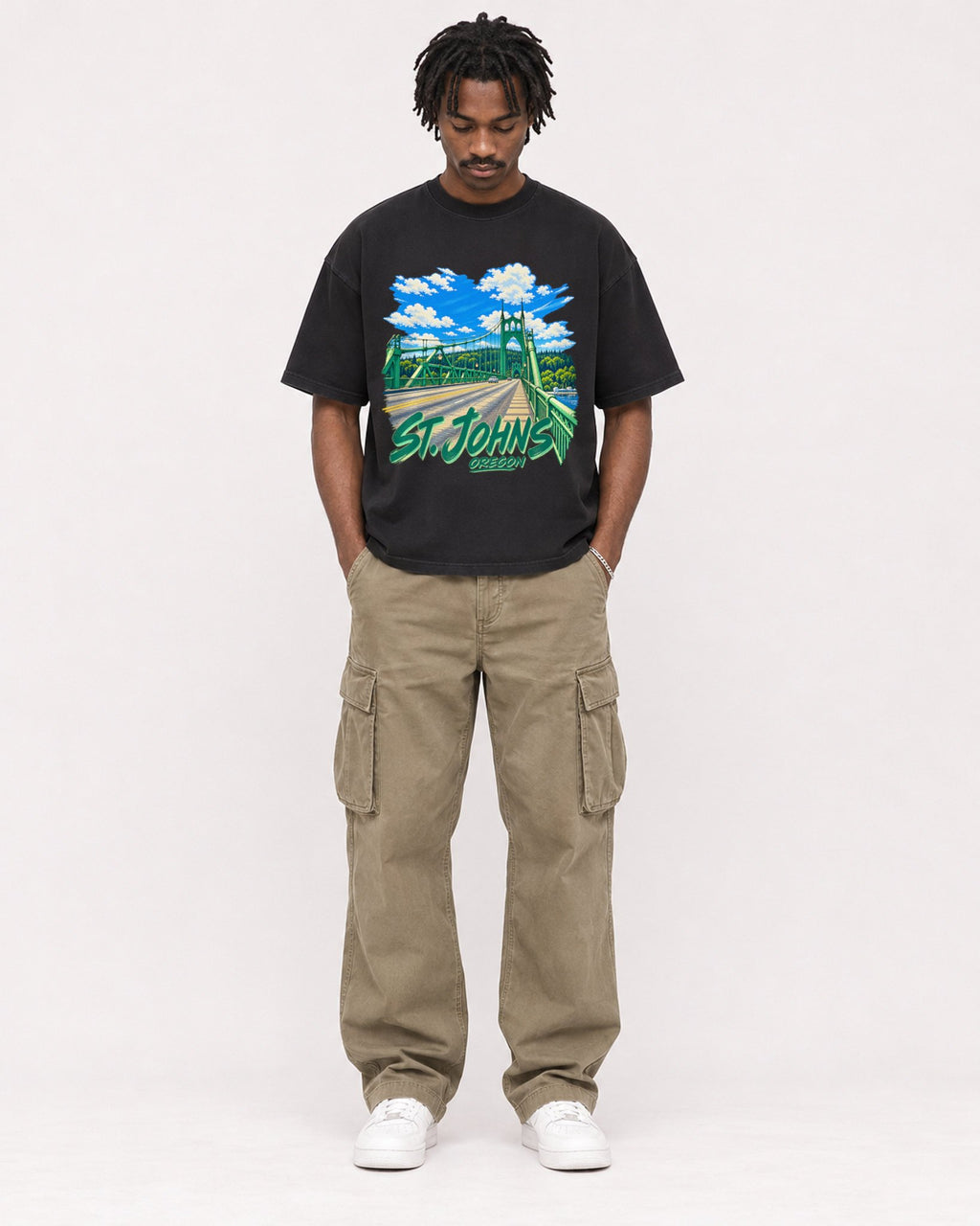 Mockup Boxy Heavyweight Tee Black male full-body 04