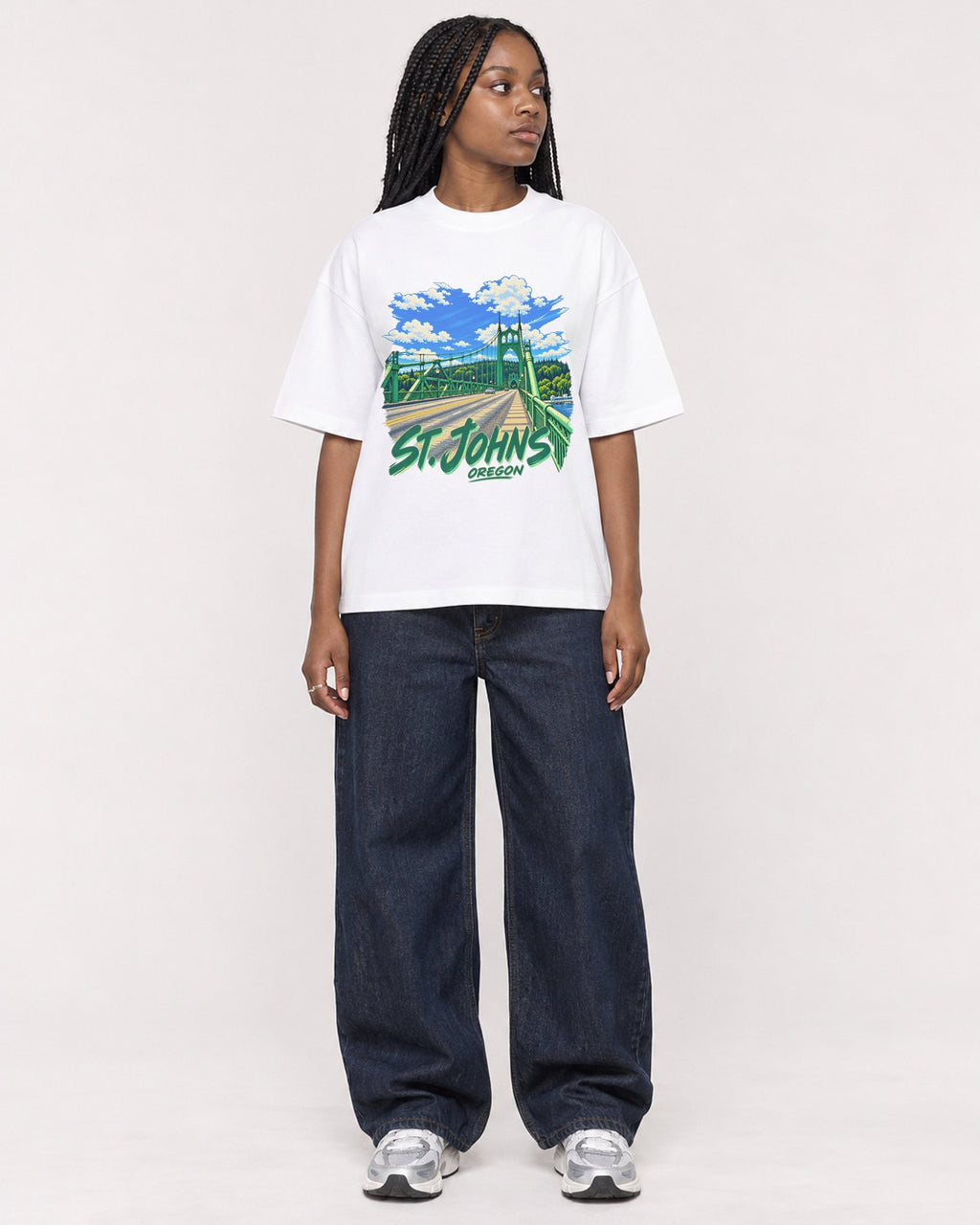Mockup Boxy Heavyweight Tee White female full-body 04
