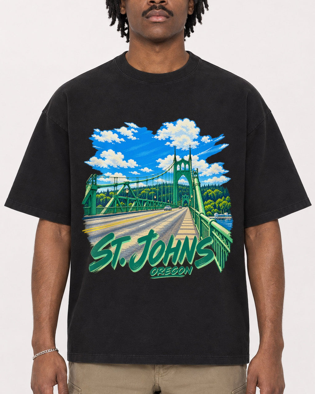 Mockup Boxy Heavyweight Tee Black male close-up 04