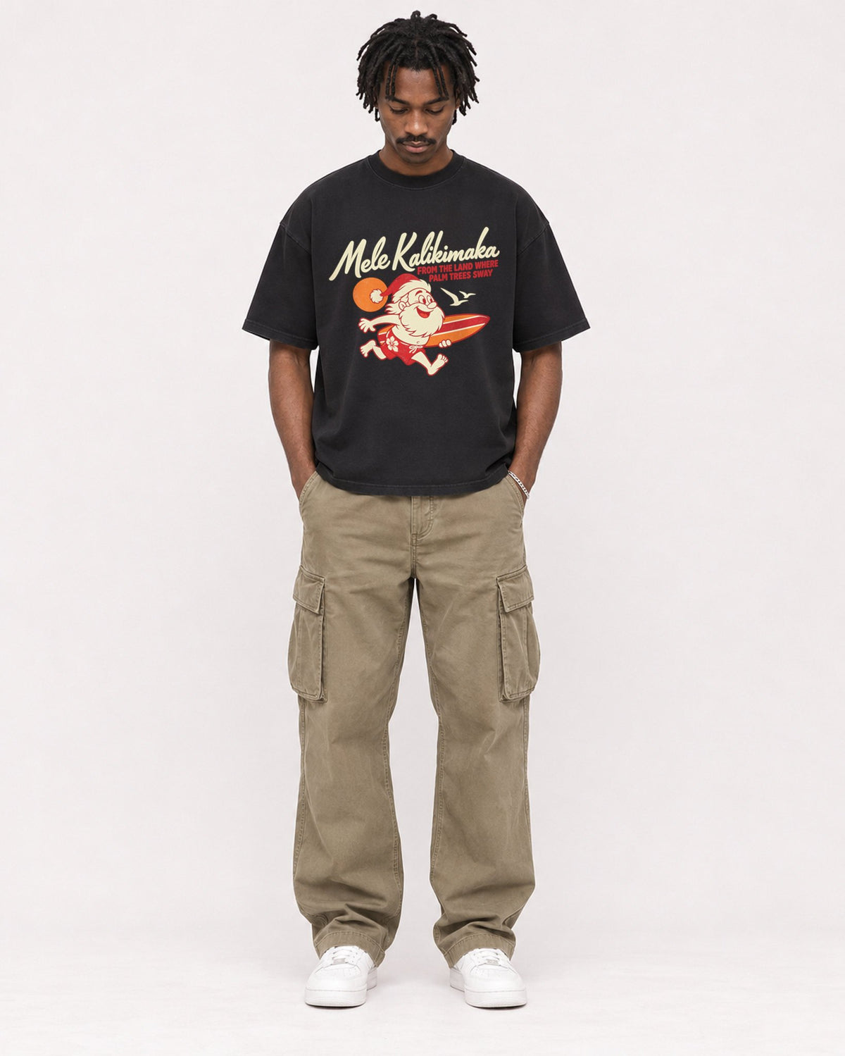 Mockup Boxy Heavyweight Tee Black male full-body 04