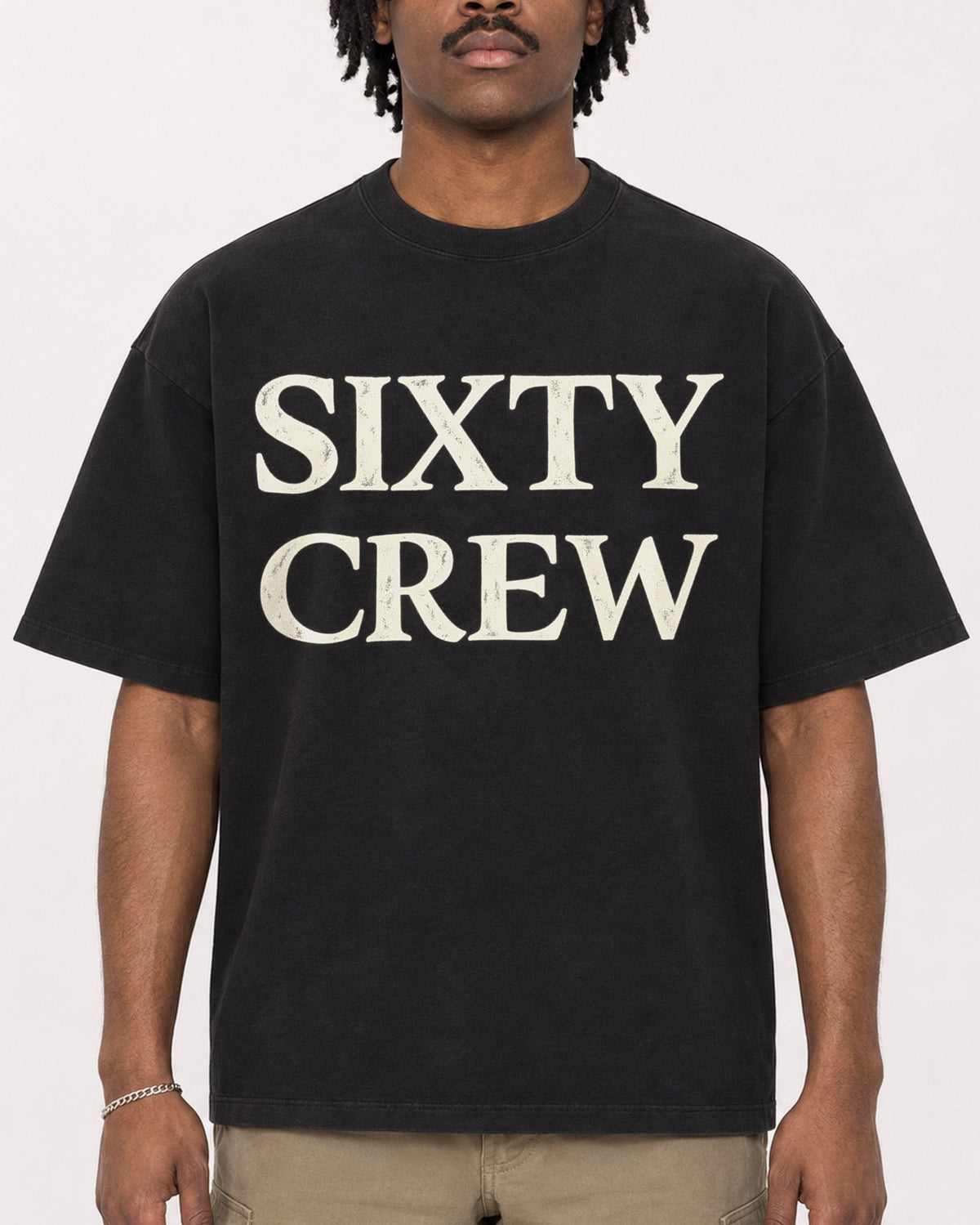 Mockup Boxy Heavyweight Tee Black male close-up 04