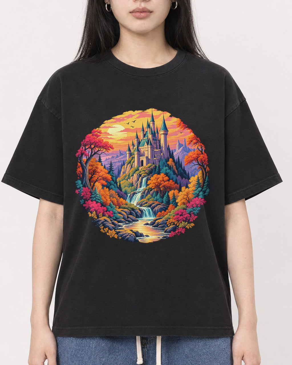 Mockup Boxy Heavyweight Tee Black female close-up 01