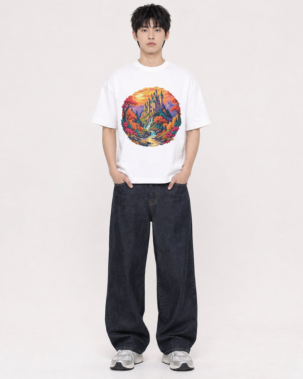 Mockup Boxy Heavyweight Tee White male full-body 01