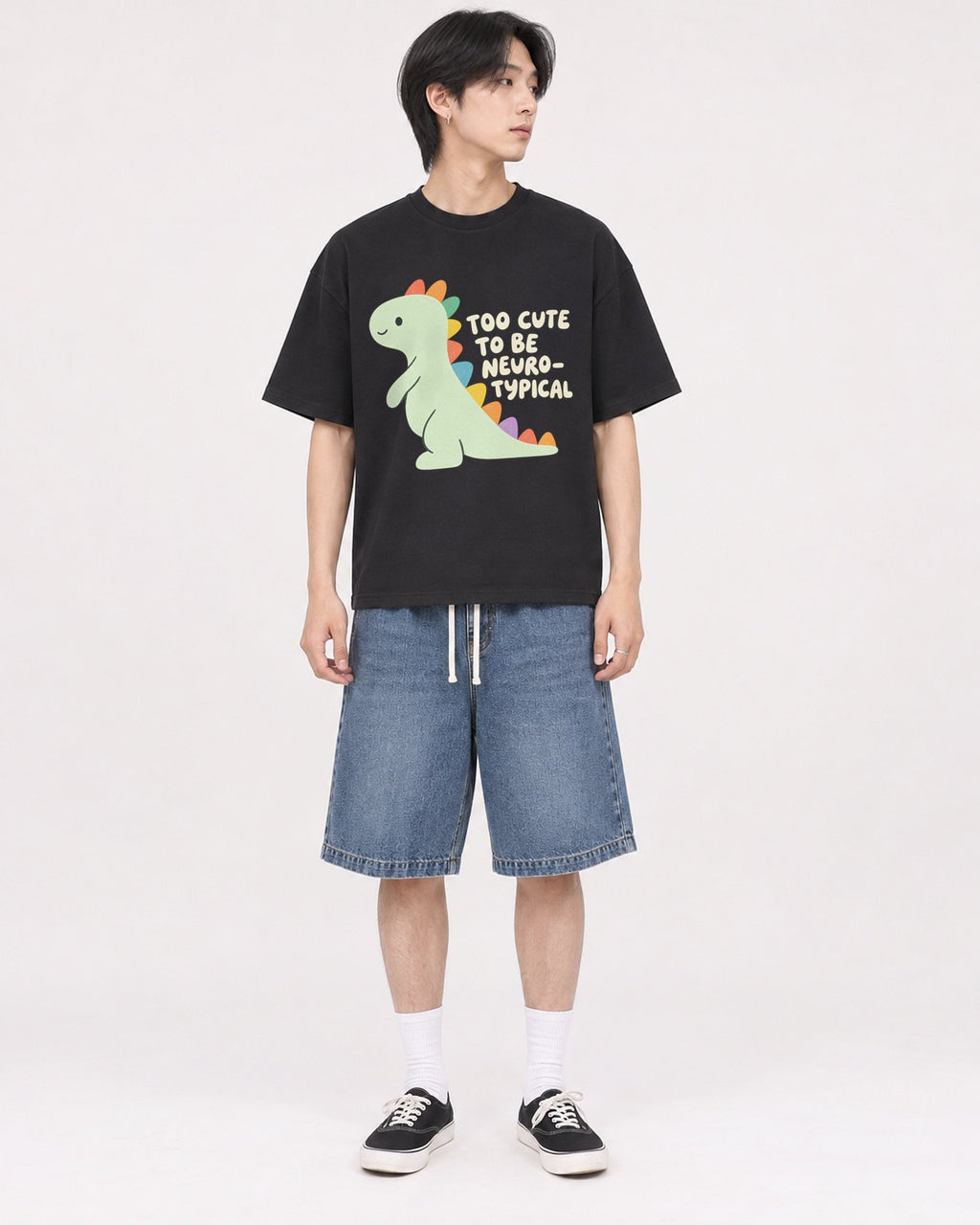 Mockup Boxy Heavyweight Tee Black male full-body 11