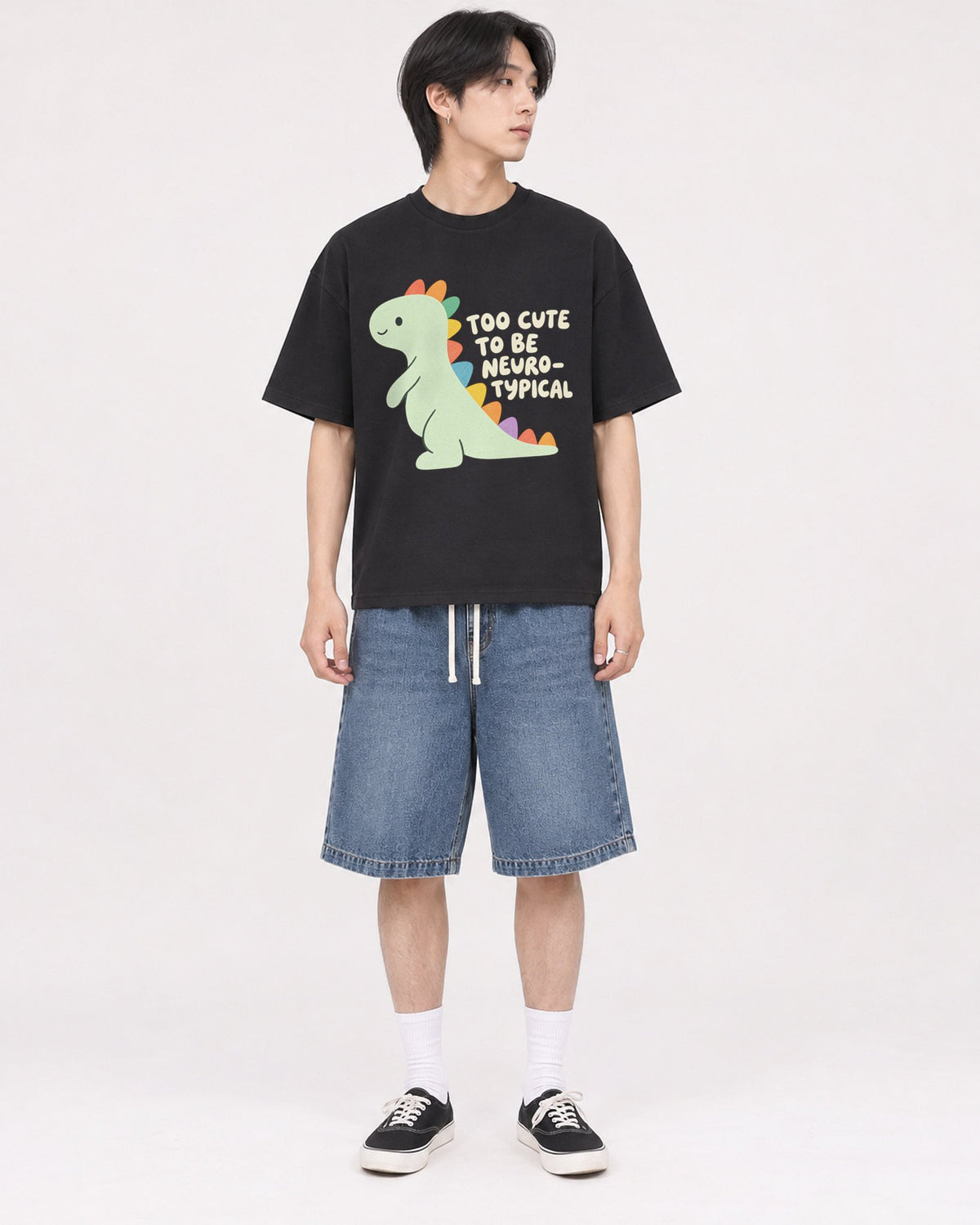 Mockup Boxy Heavyweight Tee Black male full-body 11