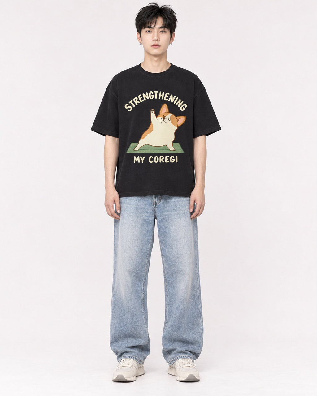 Mockup Boxy Heavyweight Tee Black male full-body 01